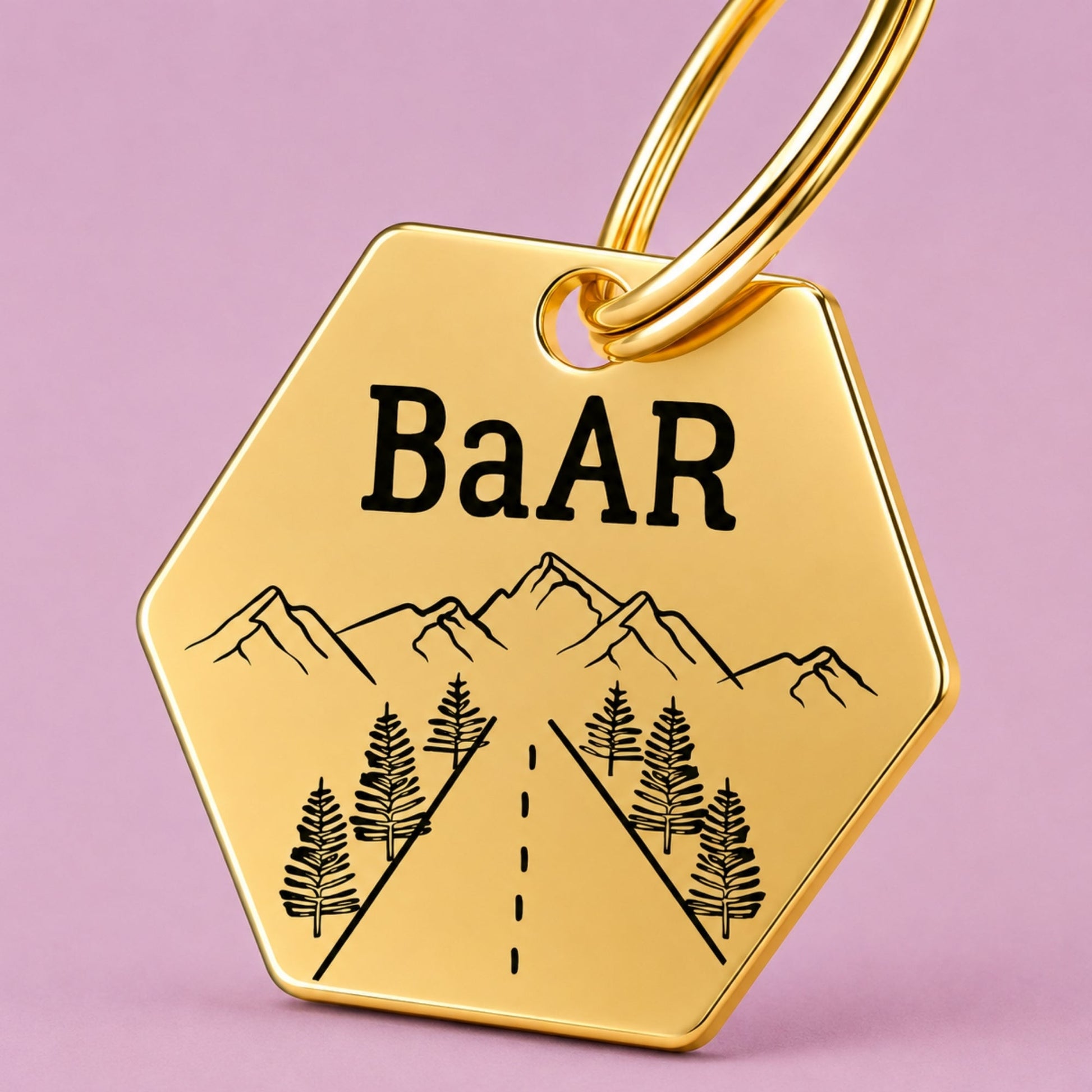 Country Road Engraved Dog Tag Hexagon Gold