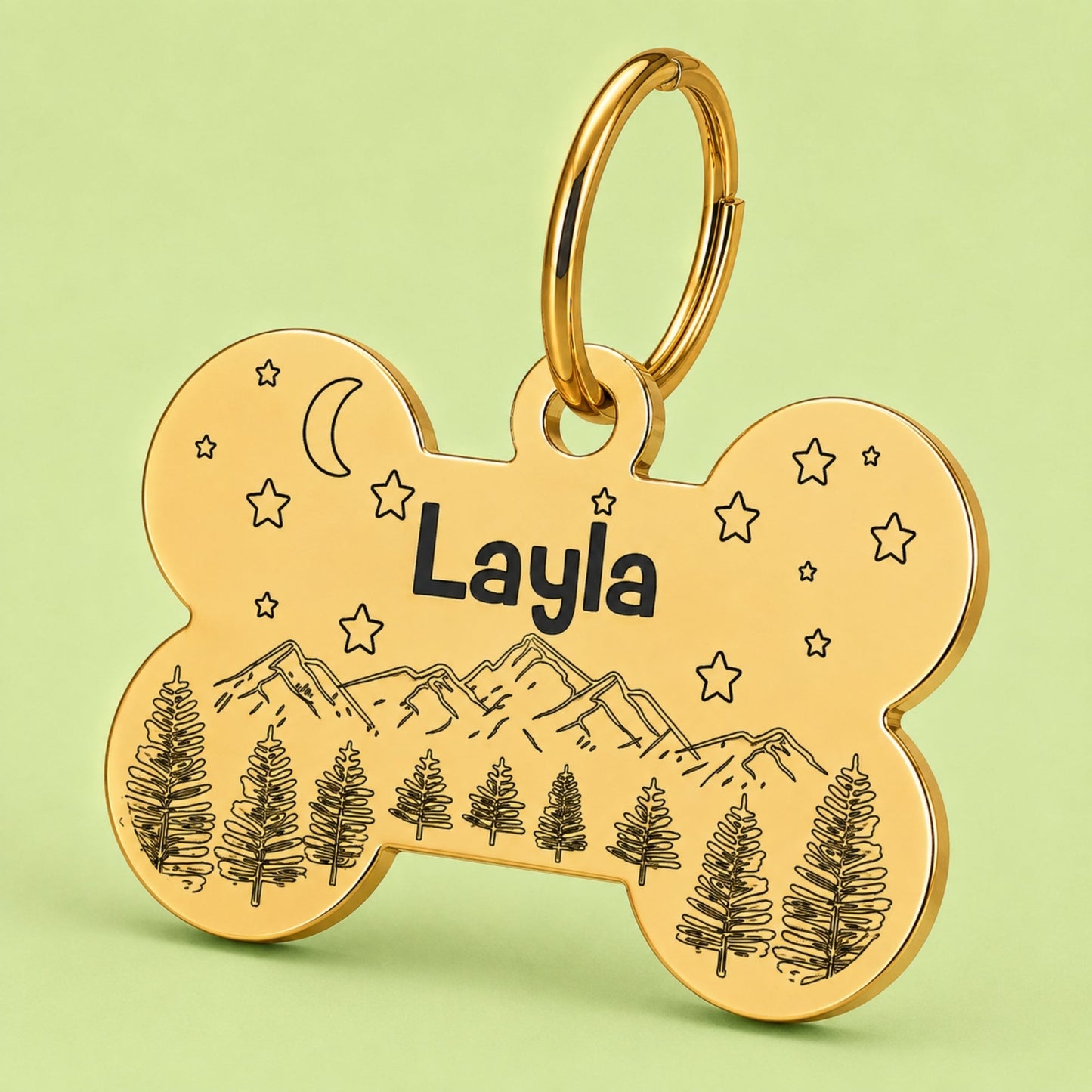Dark Night Engraved Dog Tag Bone Gold