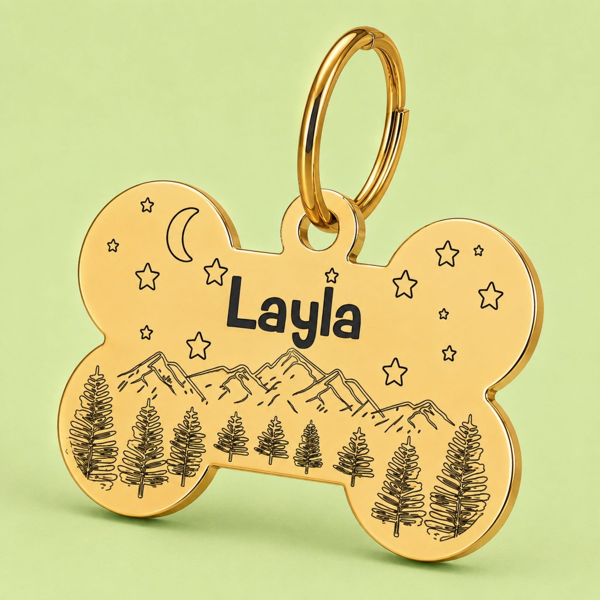 Dark Night Engraved Dog Tag Bone Gold