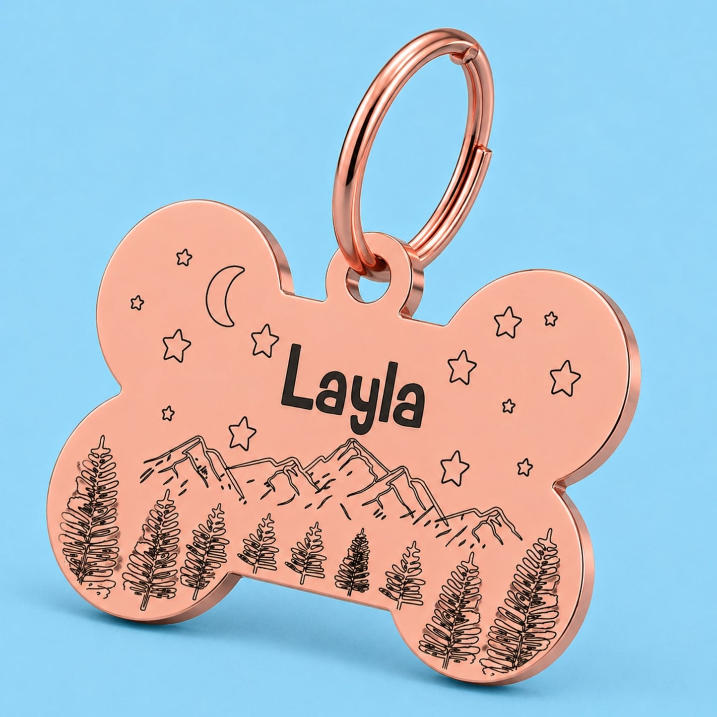 Dark Night Engraved Dog Tag Bone Rose