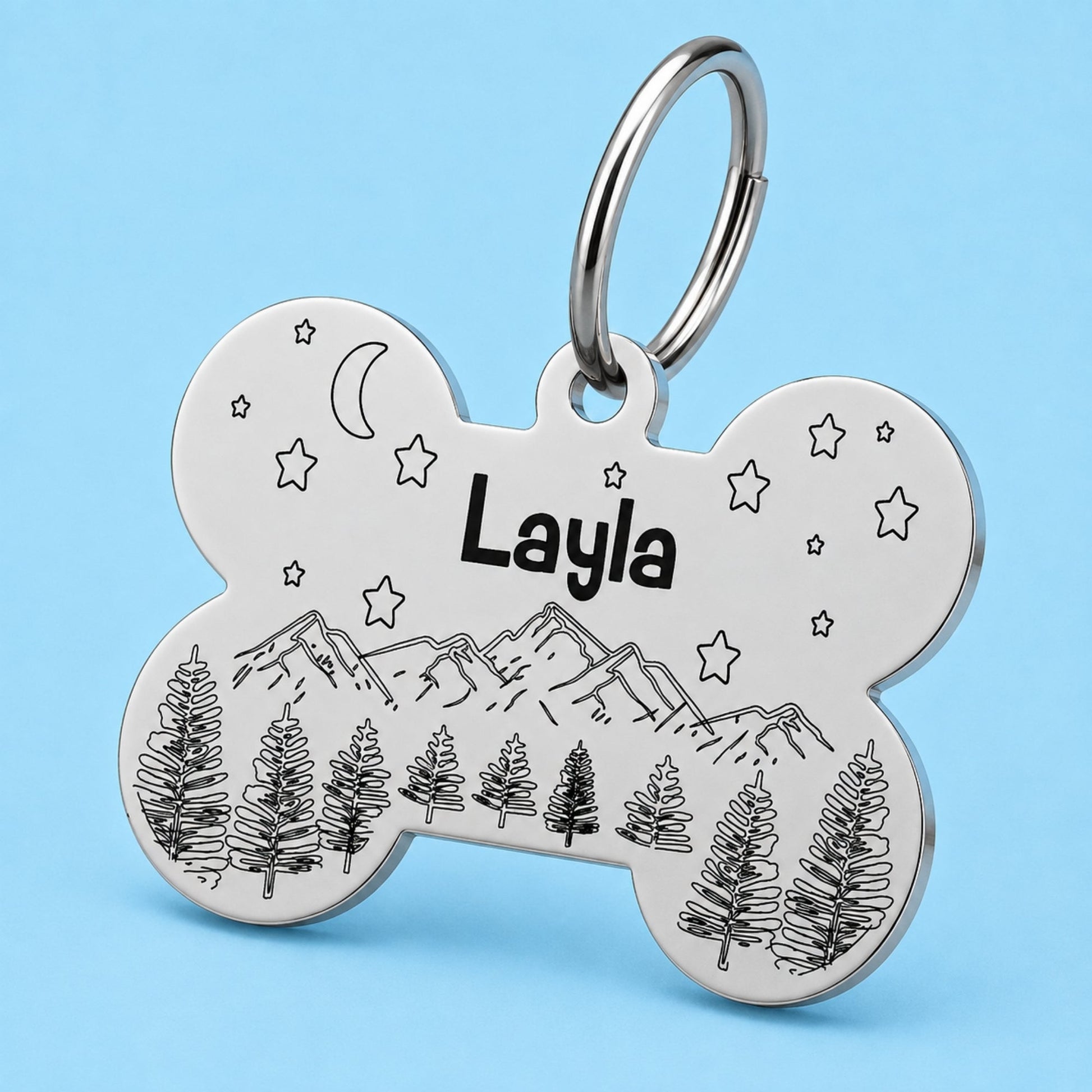 Dark Night Engraved Dog Tag Bone Silver