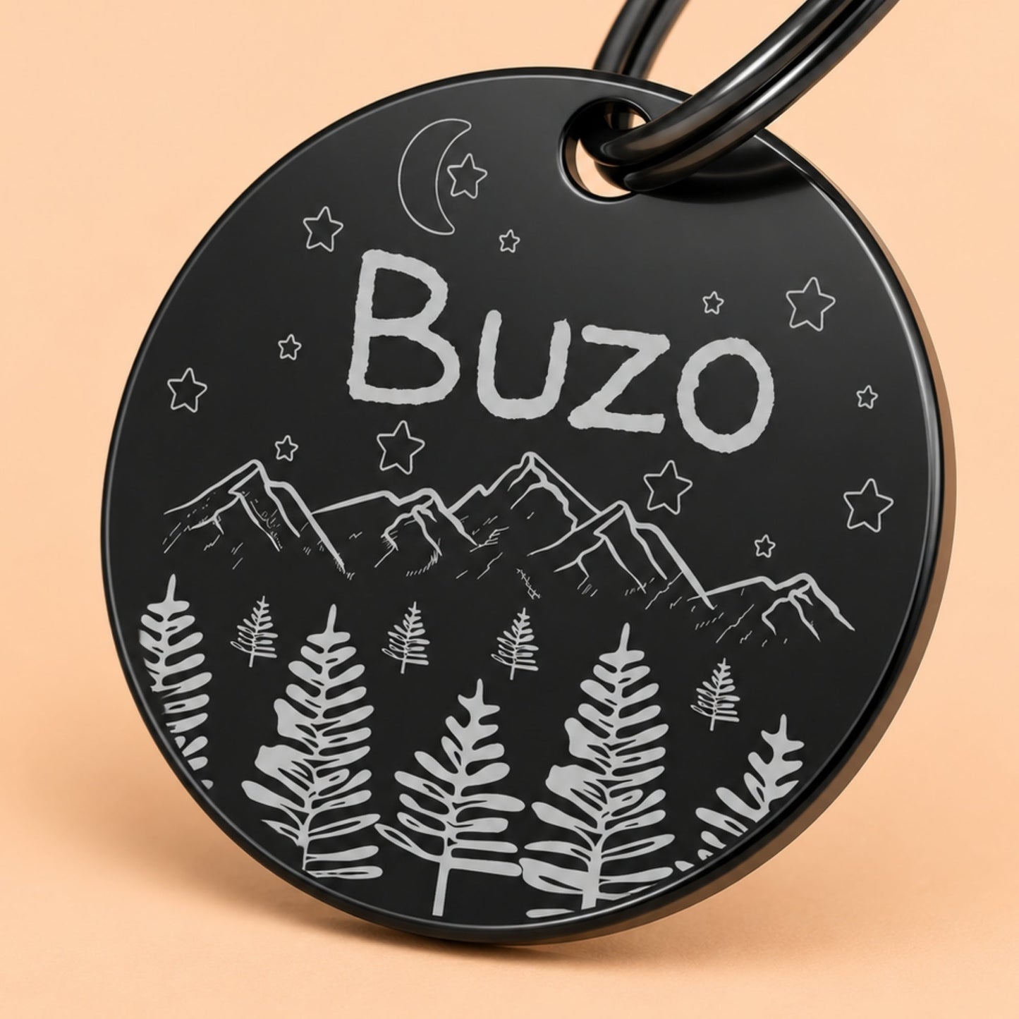 Dark Night Engraved Dog Tag Circle Black