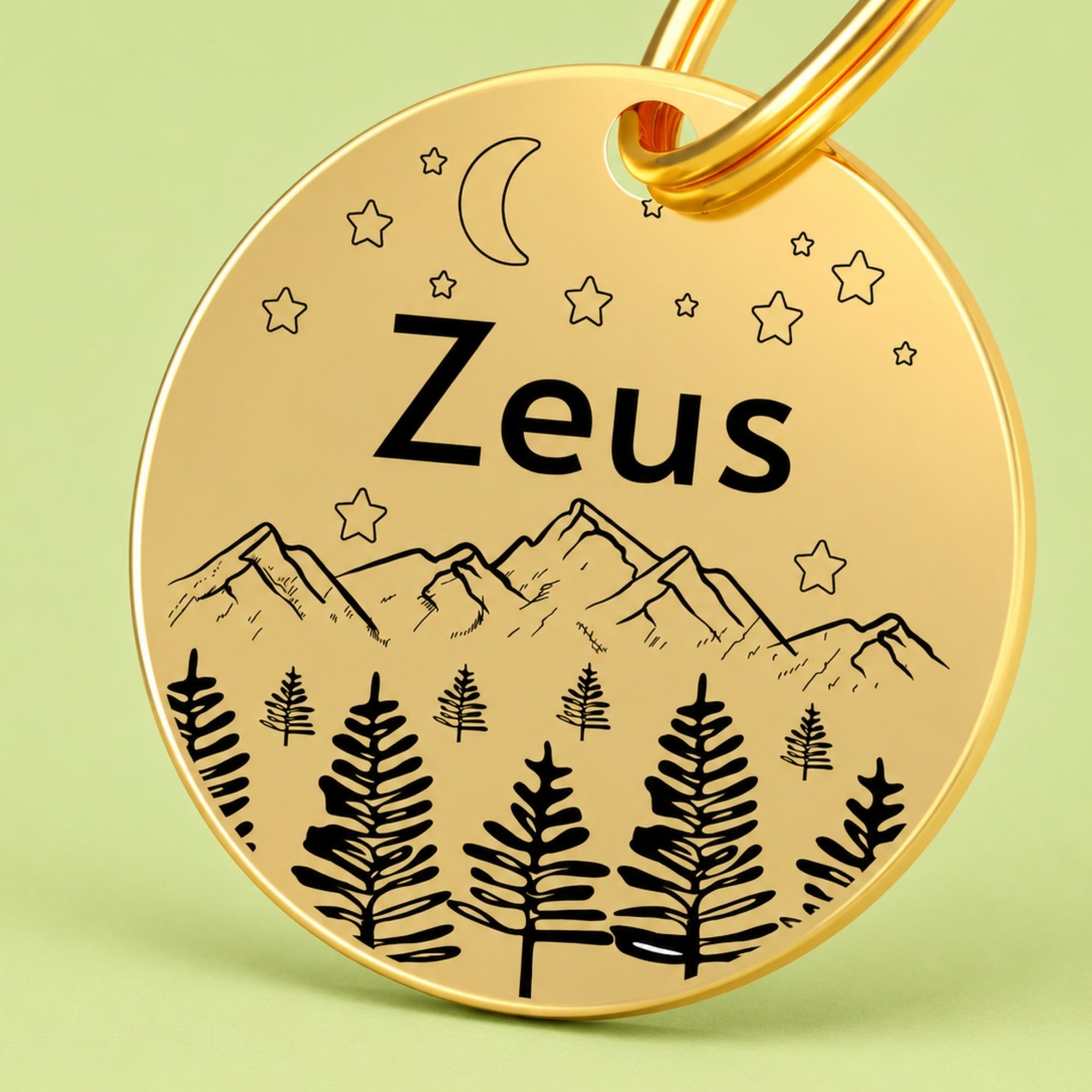 Dark Night Engraved Dog Tag Circle Gold
