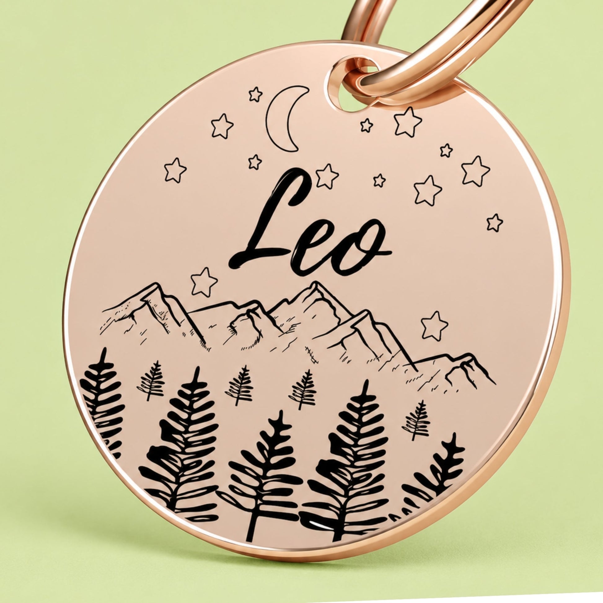 Dark Night Engraved Dog Tag Circle Rose