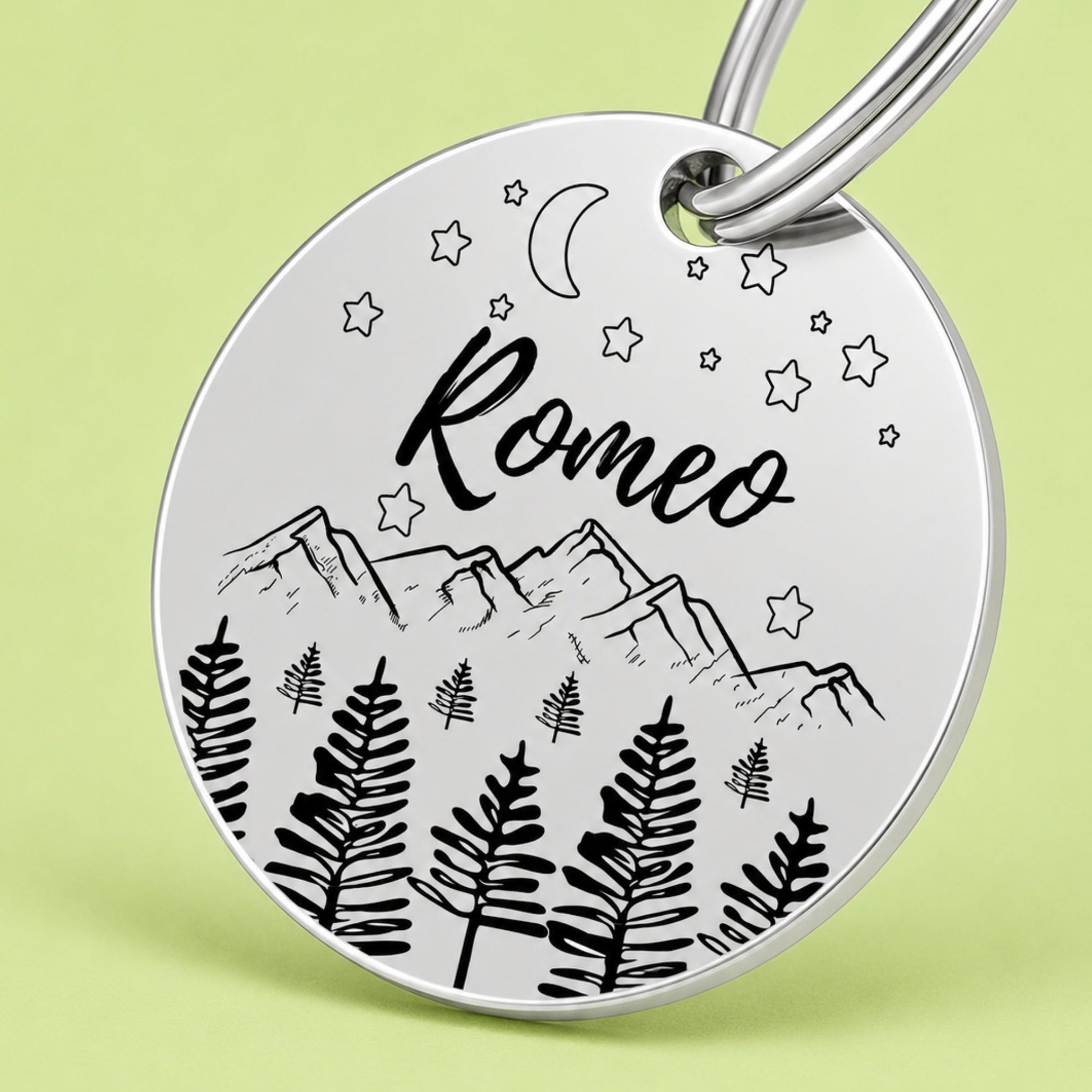Dark Night Engraved Dog Tag Circle Silver
