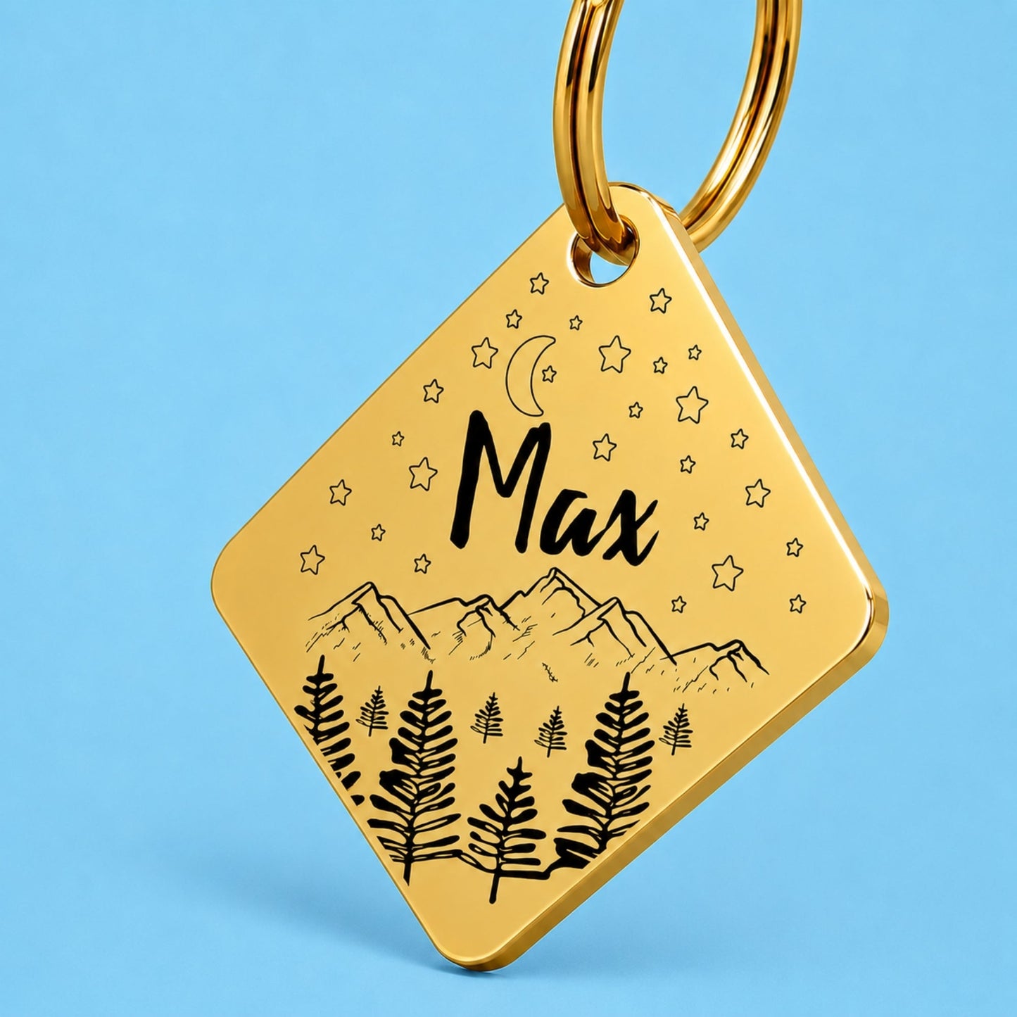 Dark Night Engraved Dog Tag Diamond Gold