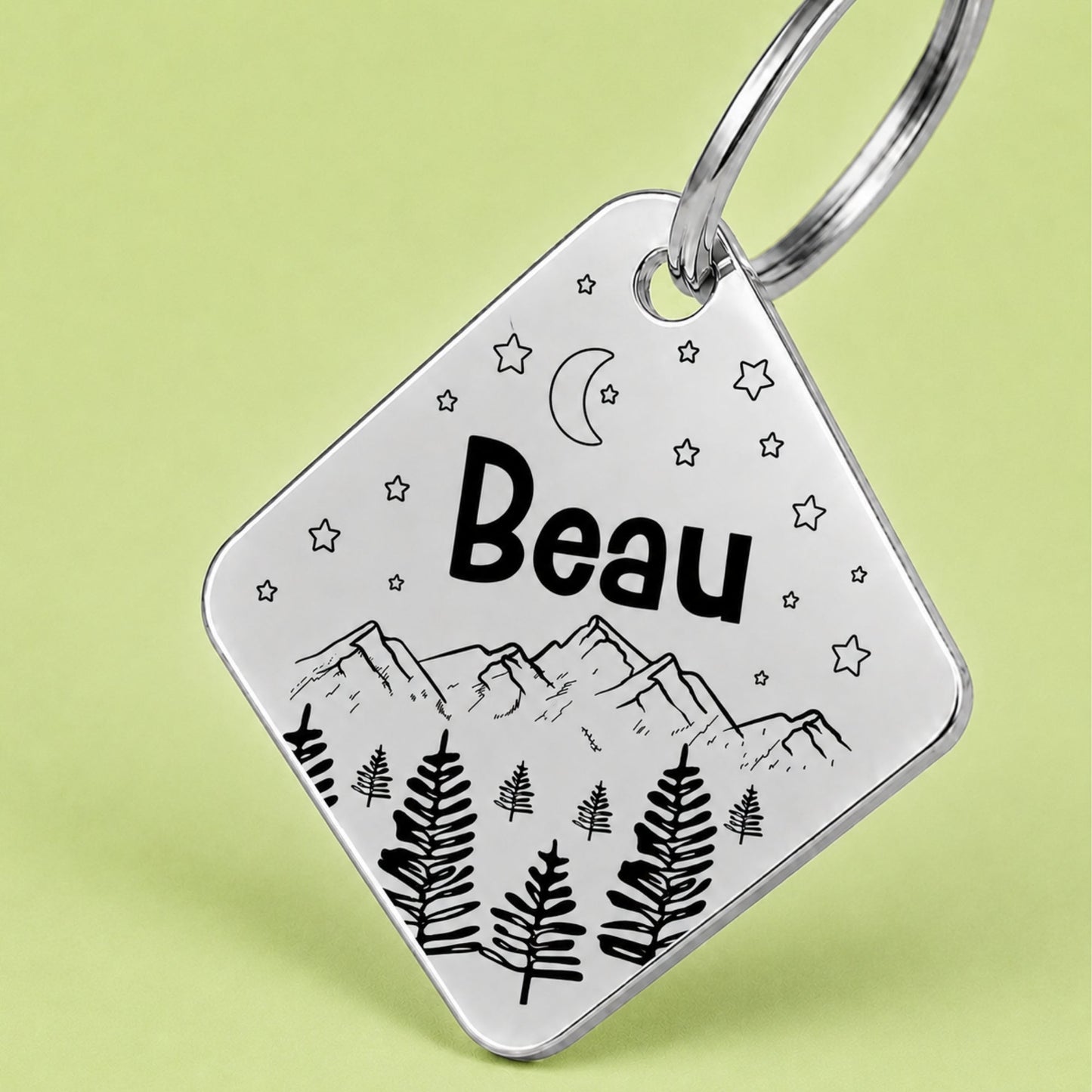 Dark Night Engraved Dog Tag Diamond Silver