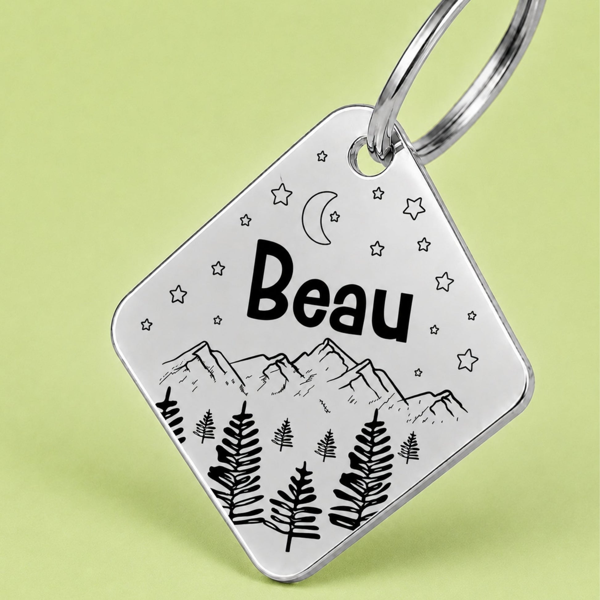 Dark Night Engraved Dog Tag Diamond Silver