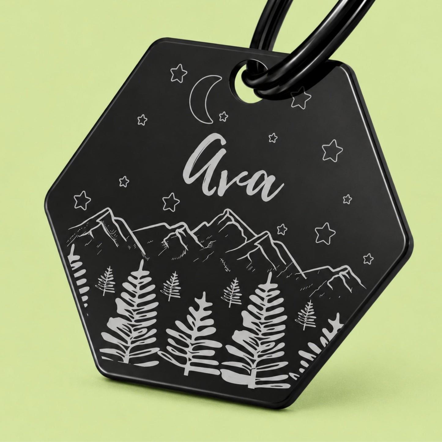 Dark Night Engraved Dog Tag Hexagon Black