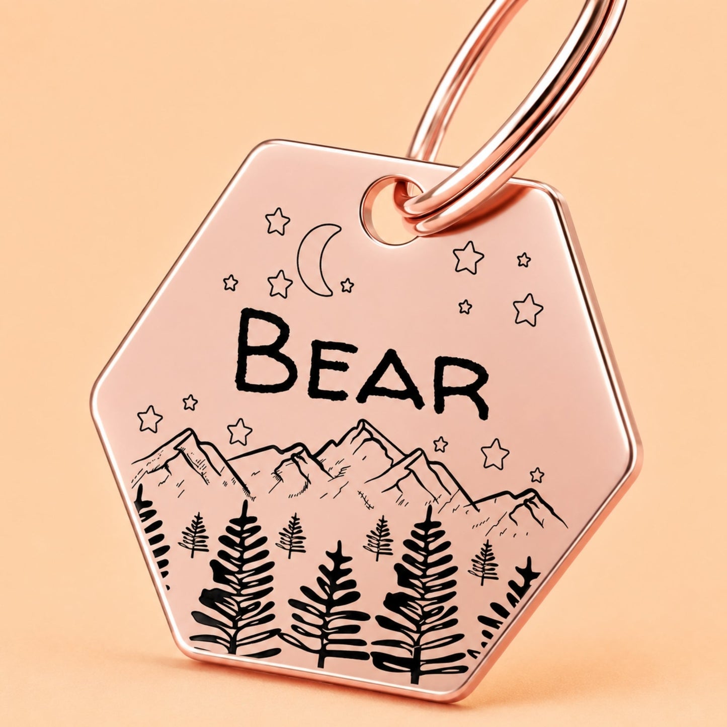Dark Night Engraved Dog Tag Hexagon Rose