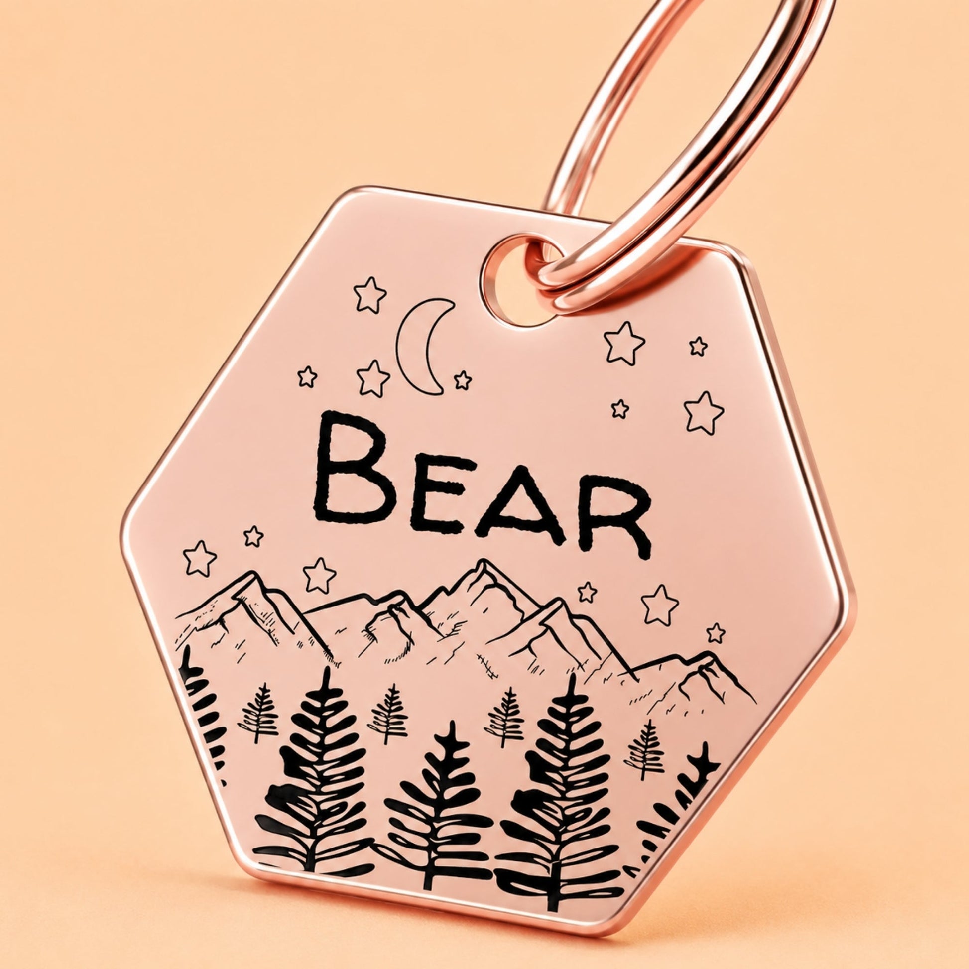 Dark Night Engraved Dog Tag Hexagon Rose