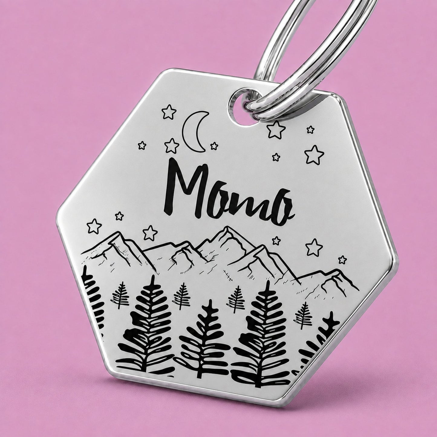 Dark Night Engraved Dog Tag Hexagon Silver