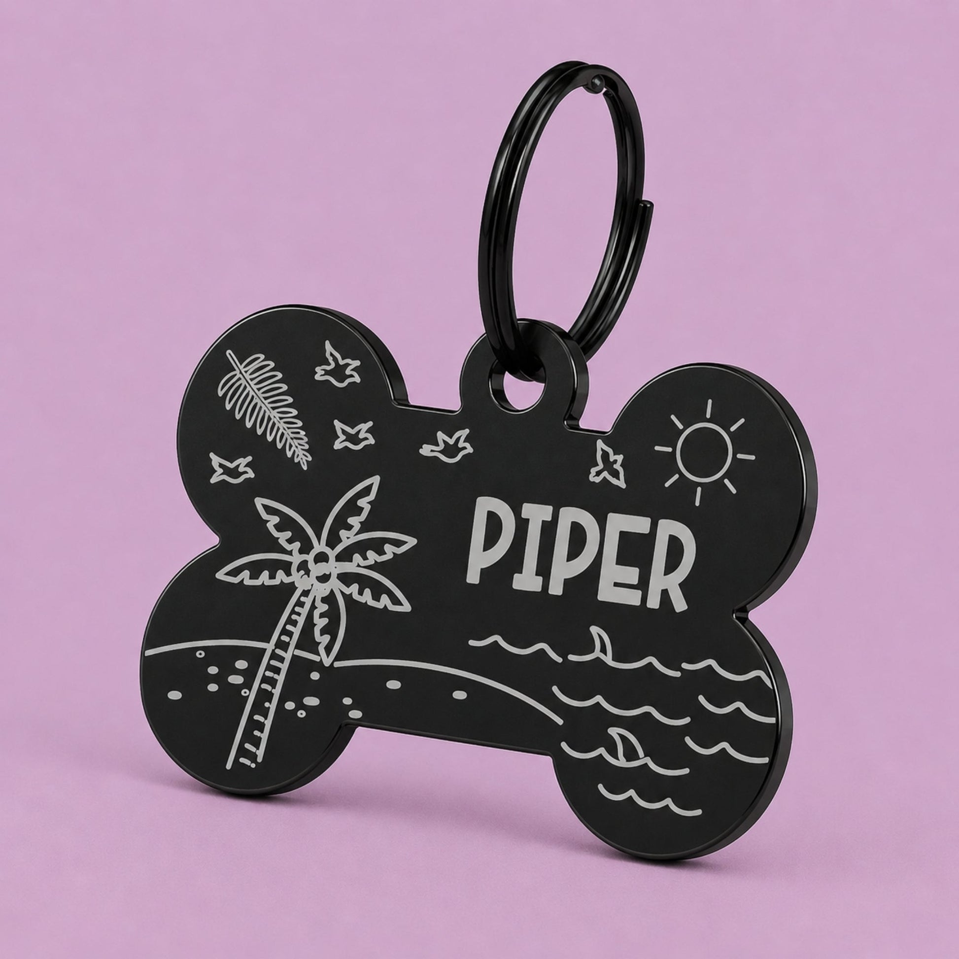 Florida Sunshine Engraved Dog Tag Bone Black