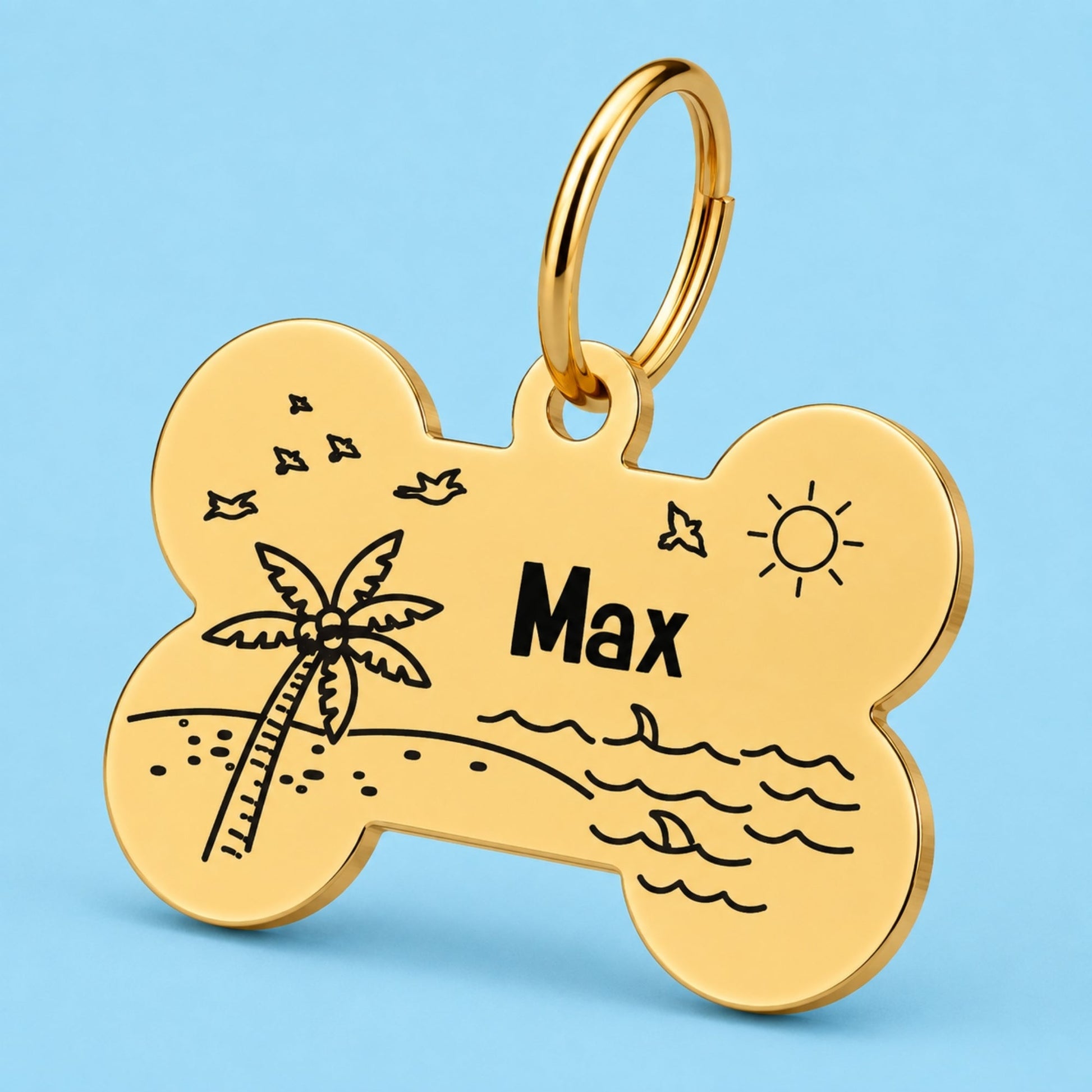 Florida Sunshine Engraved Dog Tag Bone Gold