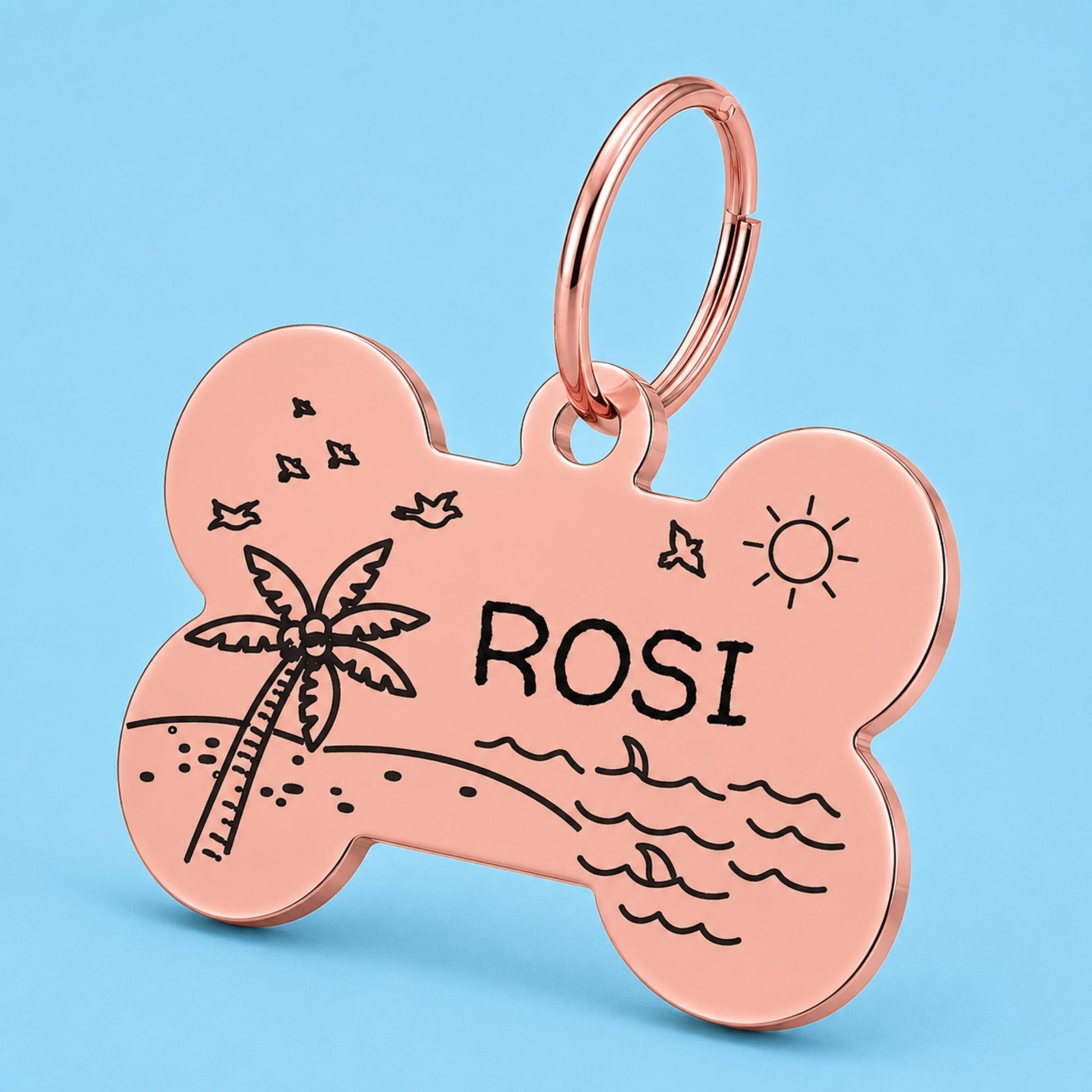 Florida Sunshine Engraved Dog Tag Bone Rose
