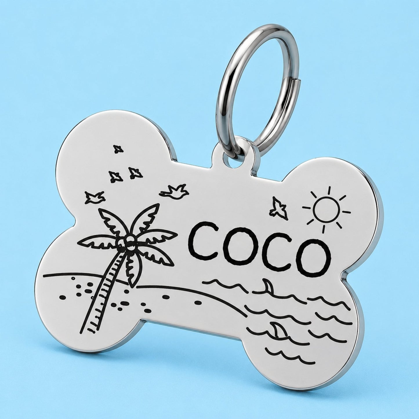 Florida Sunshine Engraved Dog Tag Bone Silver