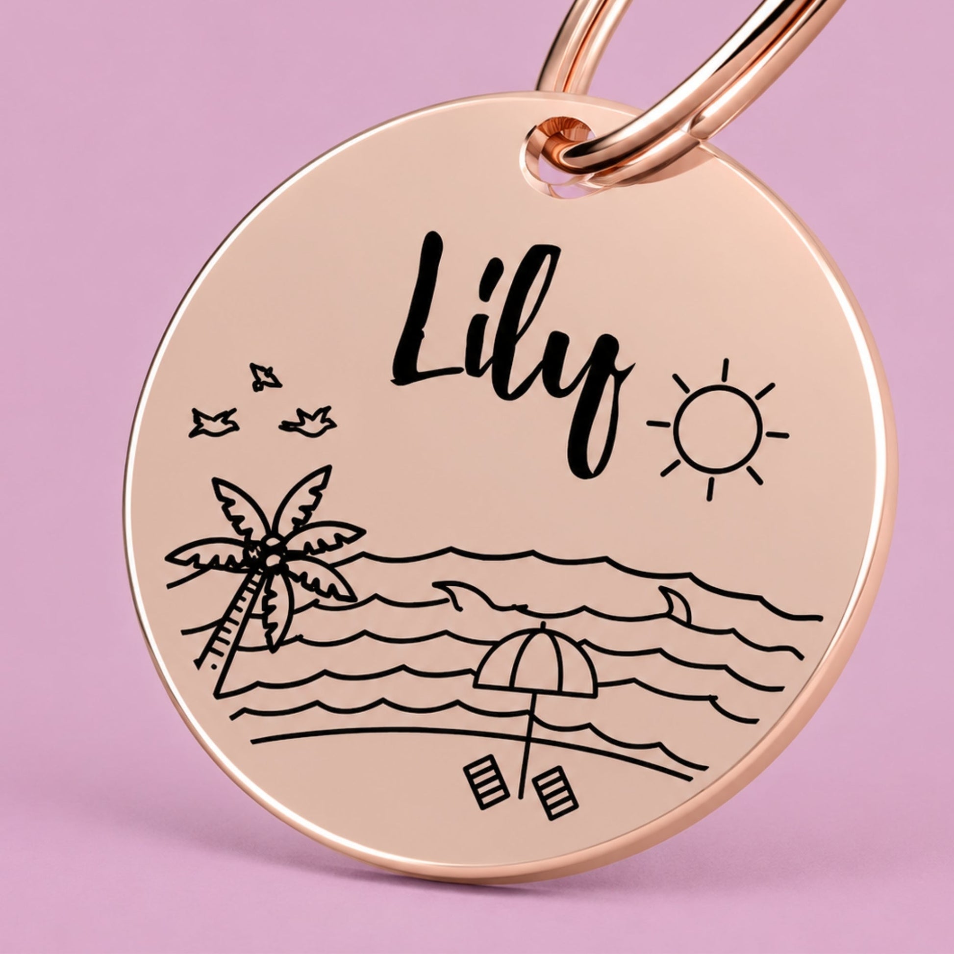 Florida Sunshine Engraved Dog Tag Circle Rose