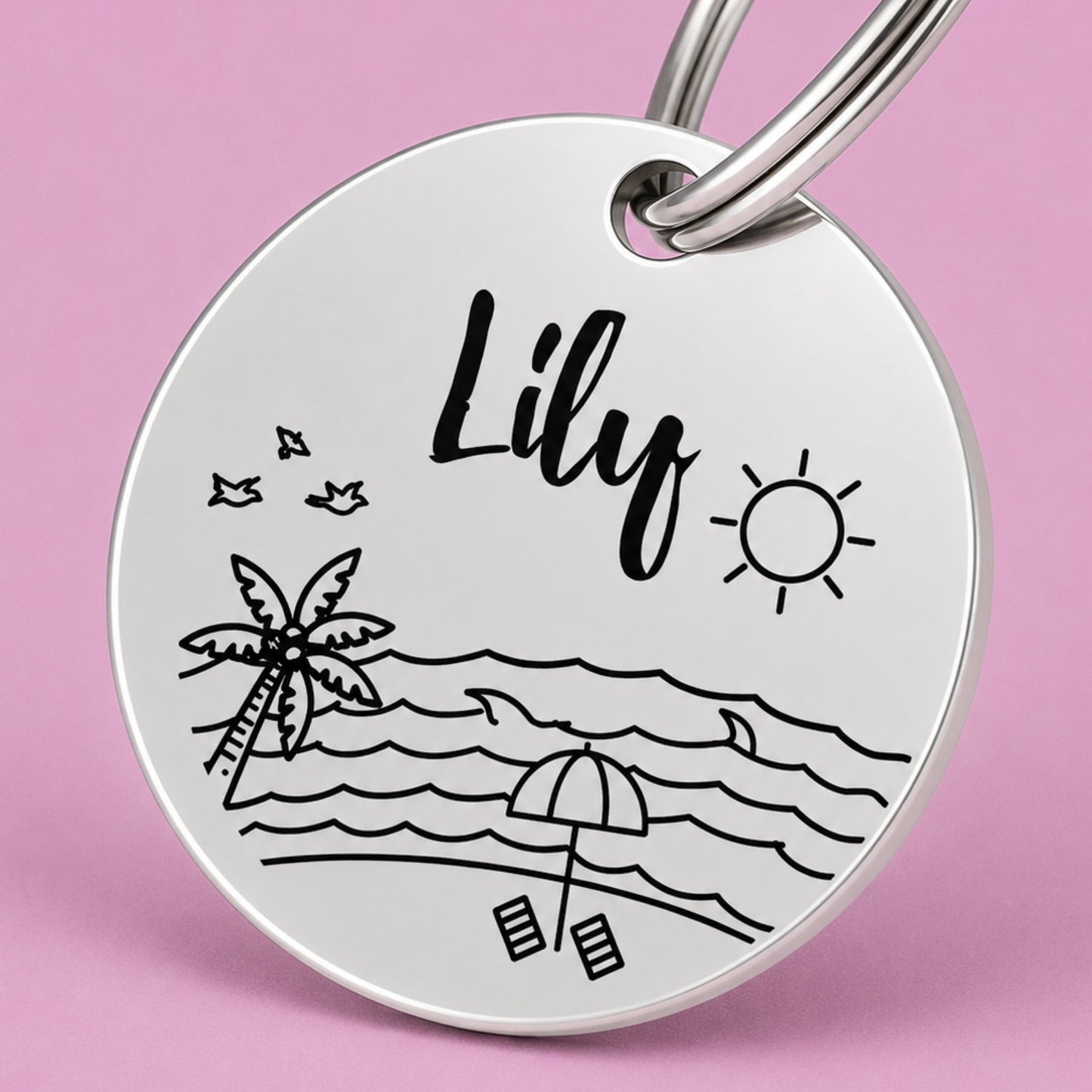 Florida Sunshine Engraved Dog Tag Circle Silver