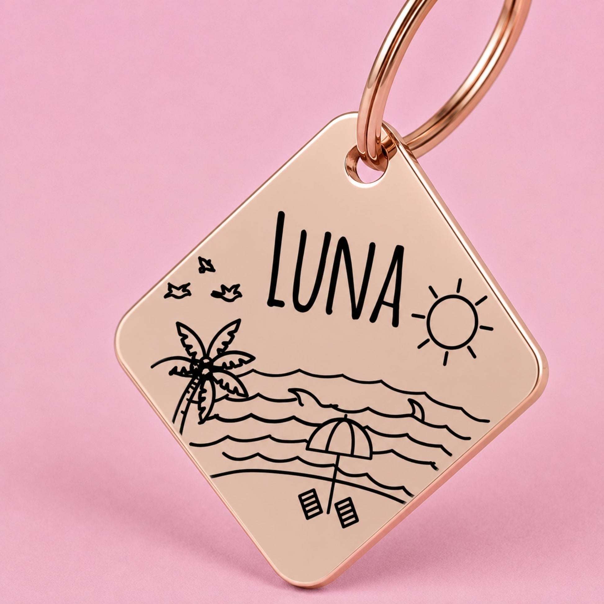 Florida Sunshine Engraved Dog Tag Diamond Rose