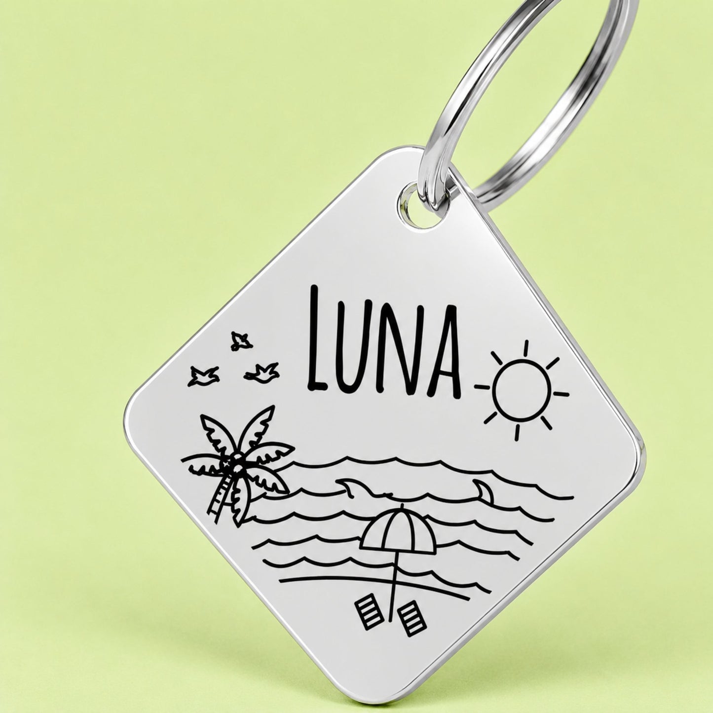 Florida Sunshine Engraved Dog Tag Diamond Silver