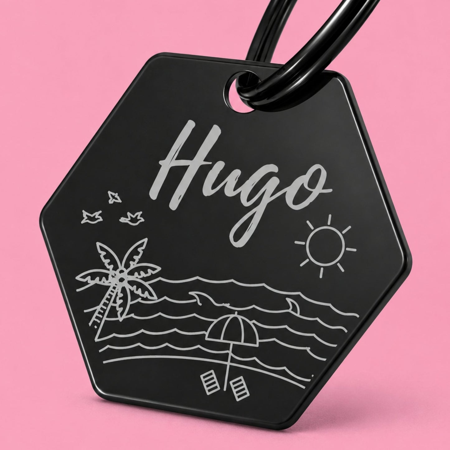 Florida Sunshine Engraved Dog Tag Hexagon Black