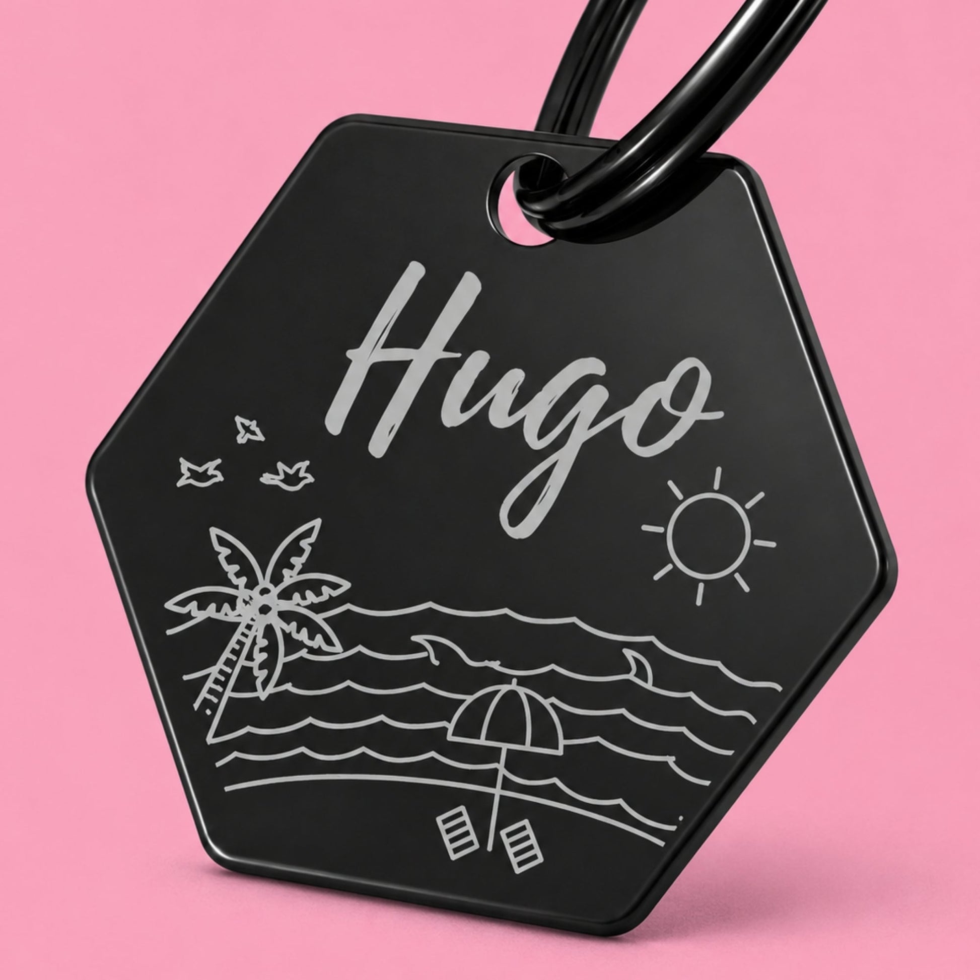 Florida Sunshine Engraved Dog Tag Hexagon Black