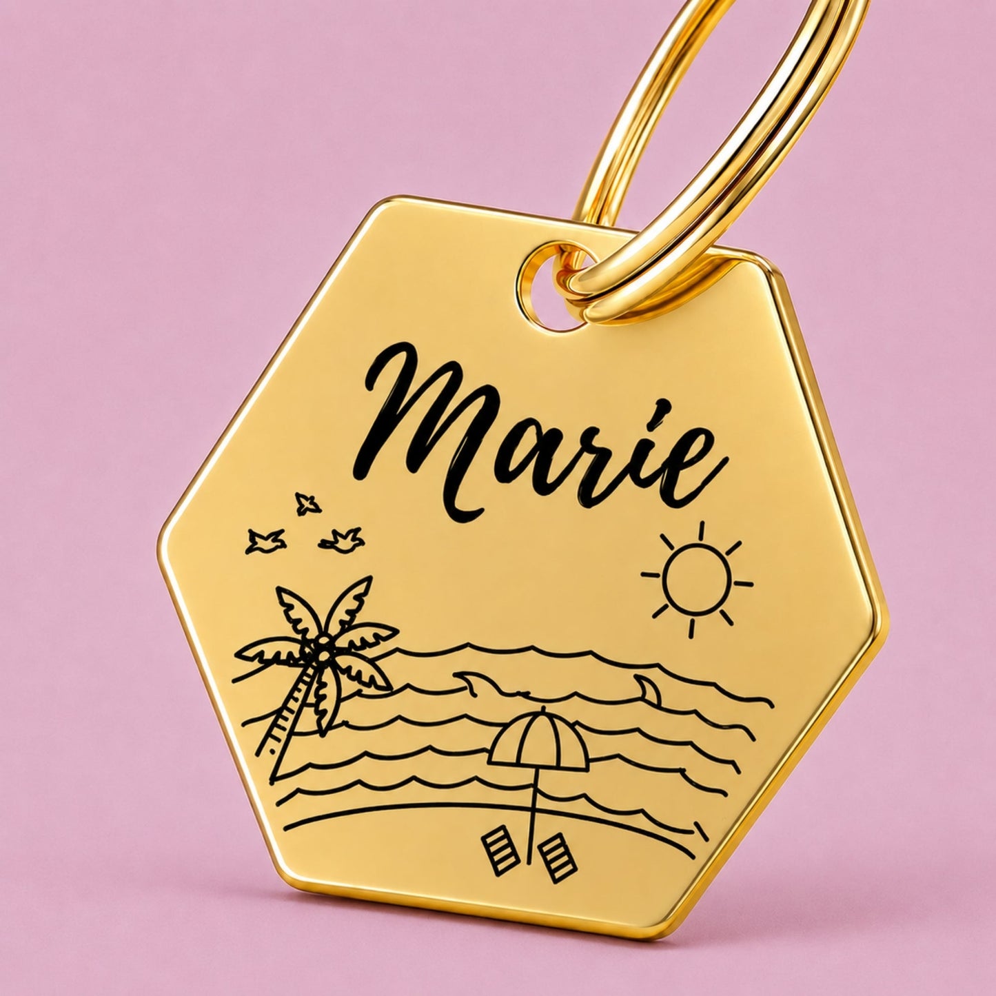 Florida Sunshine Engraved Dog Tag Hexagon Gold