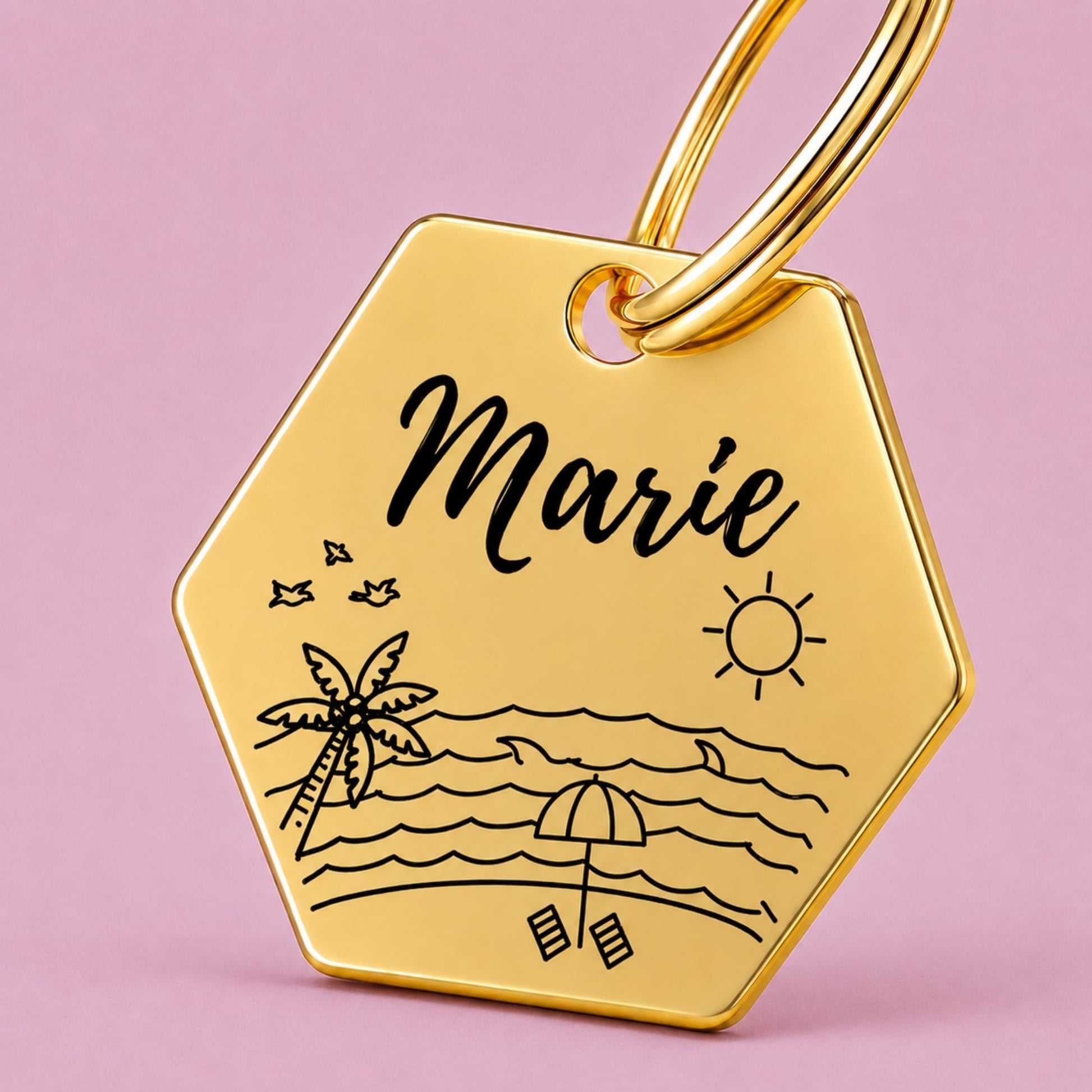 Florida Sunshine Engraved Dog Tag Hexagon Gold