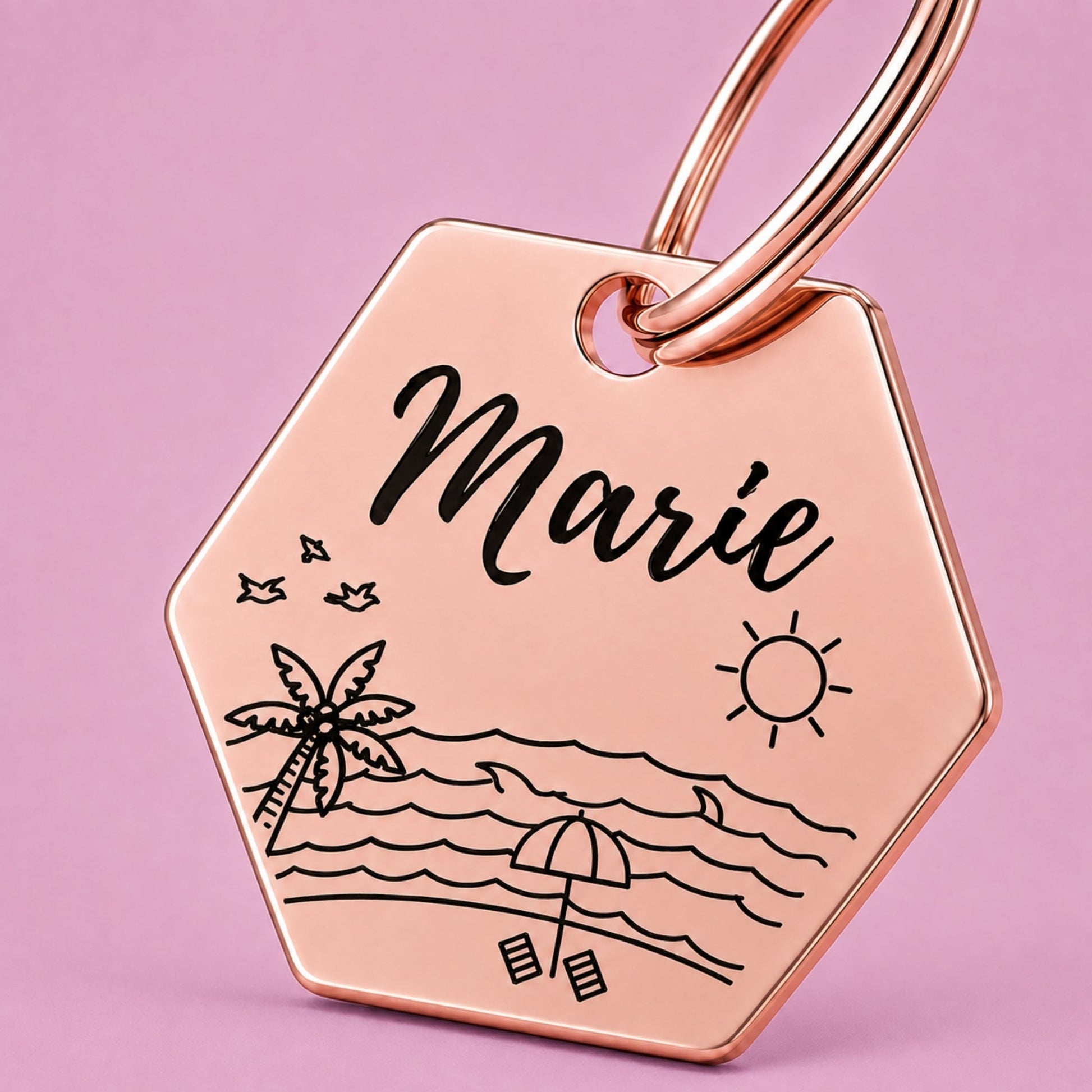 Florida Sunshine Engraved Dog Tag Hexagon Rose