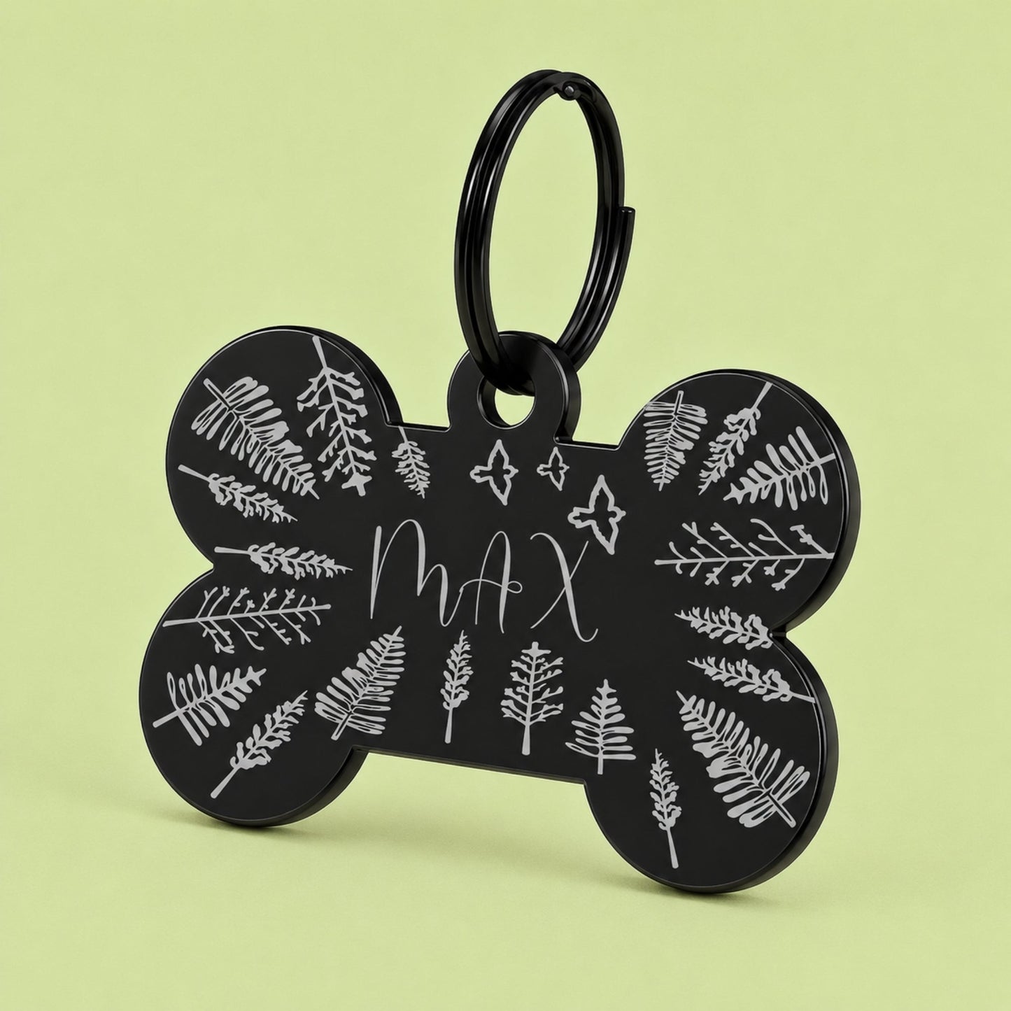 Fly High Engraved Dog Tag Bone Black