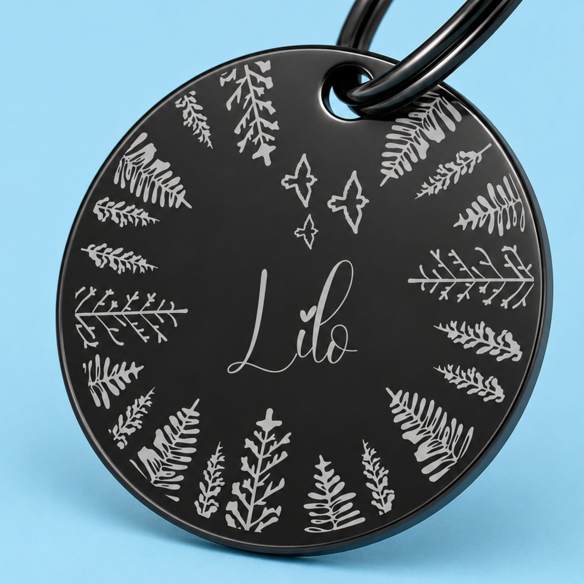 Fly High Engraved Dog Tag Circle Black