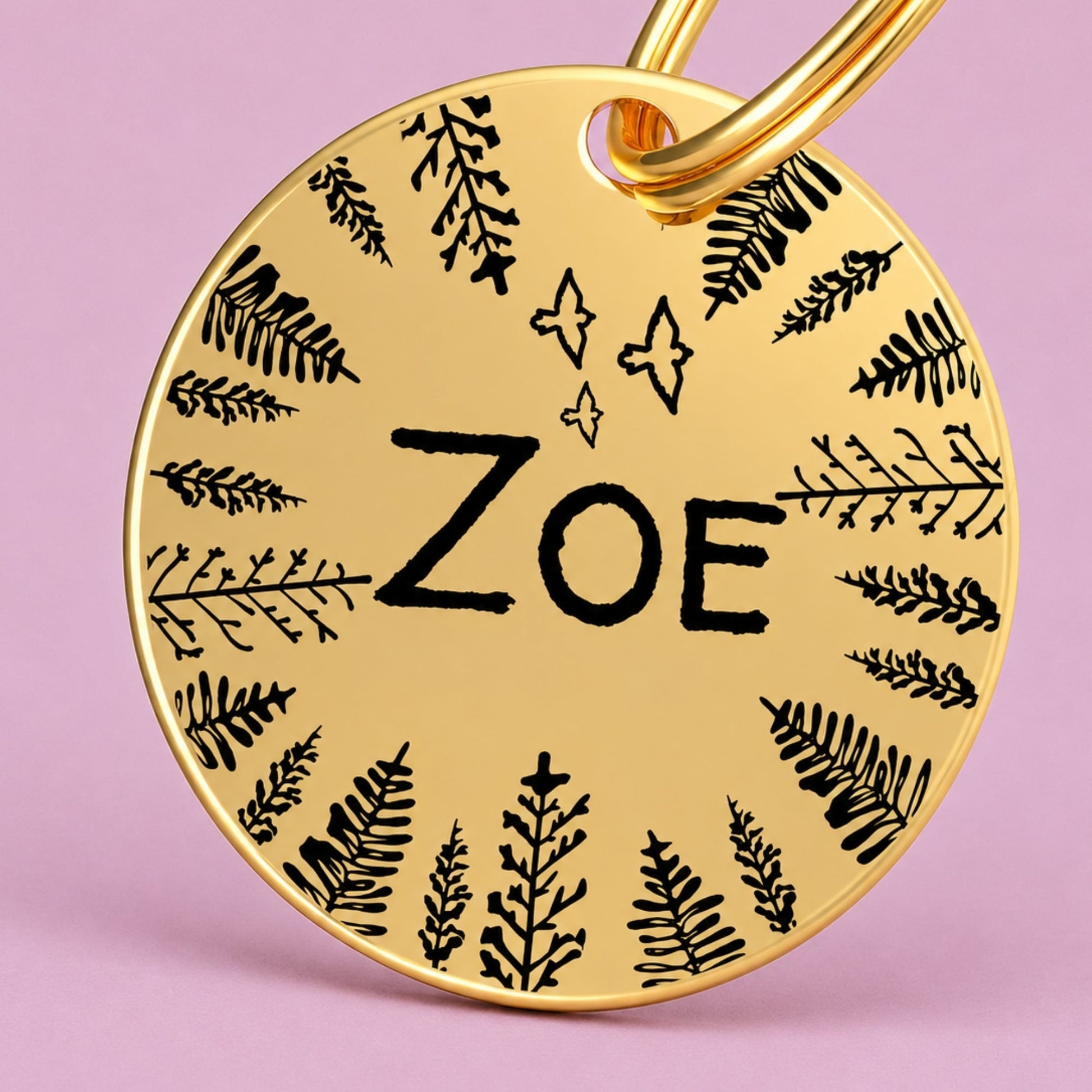 Fly High Engraved Dog Tag Circle Gold