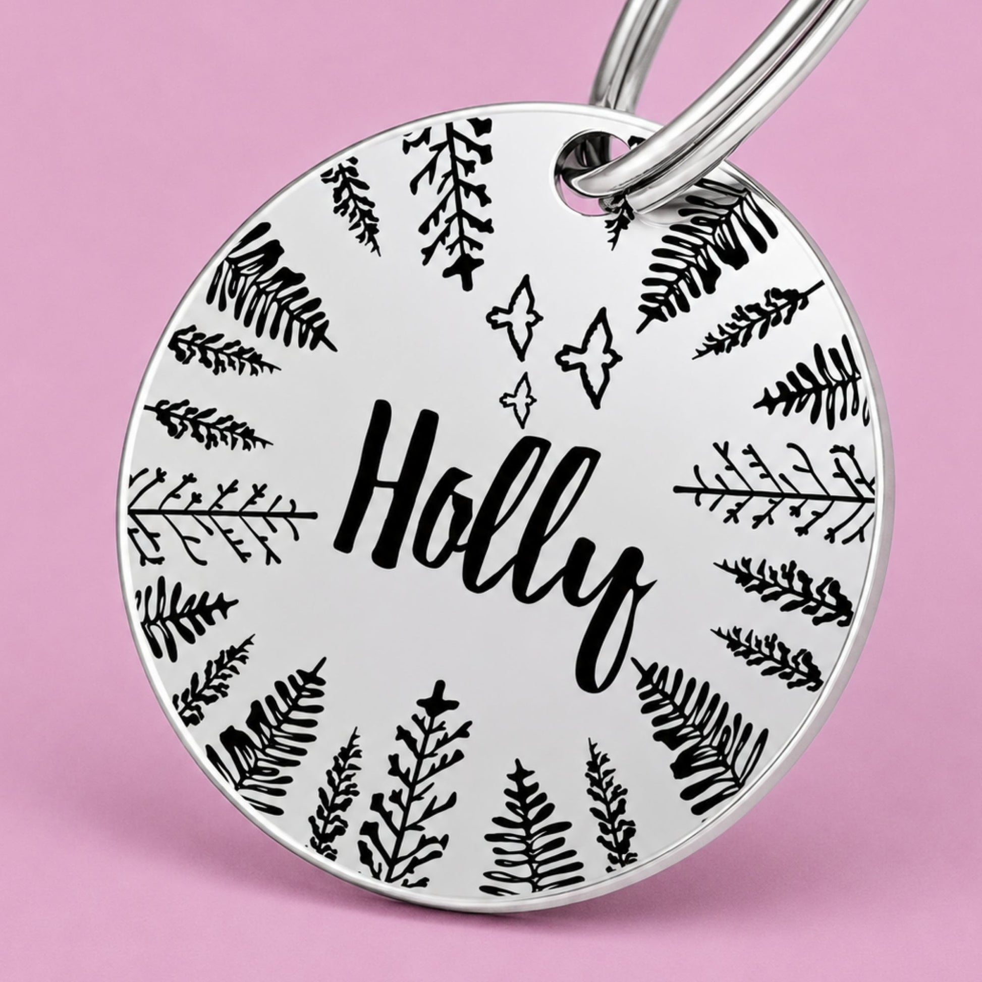 Fly High Engraved Dog Tag Circle Silver