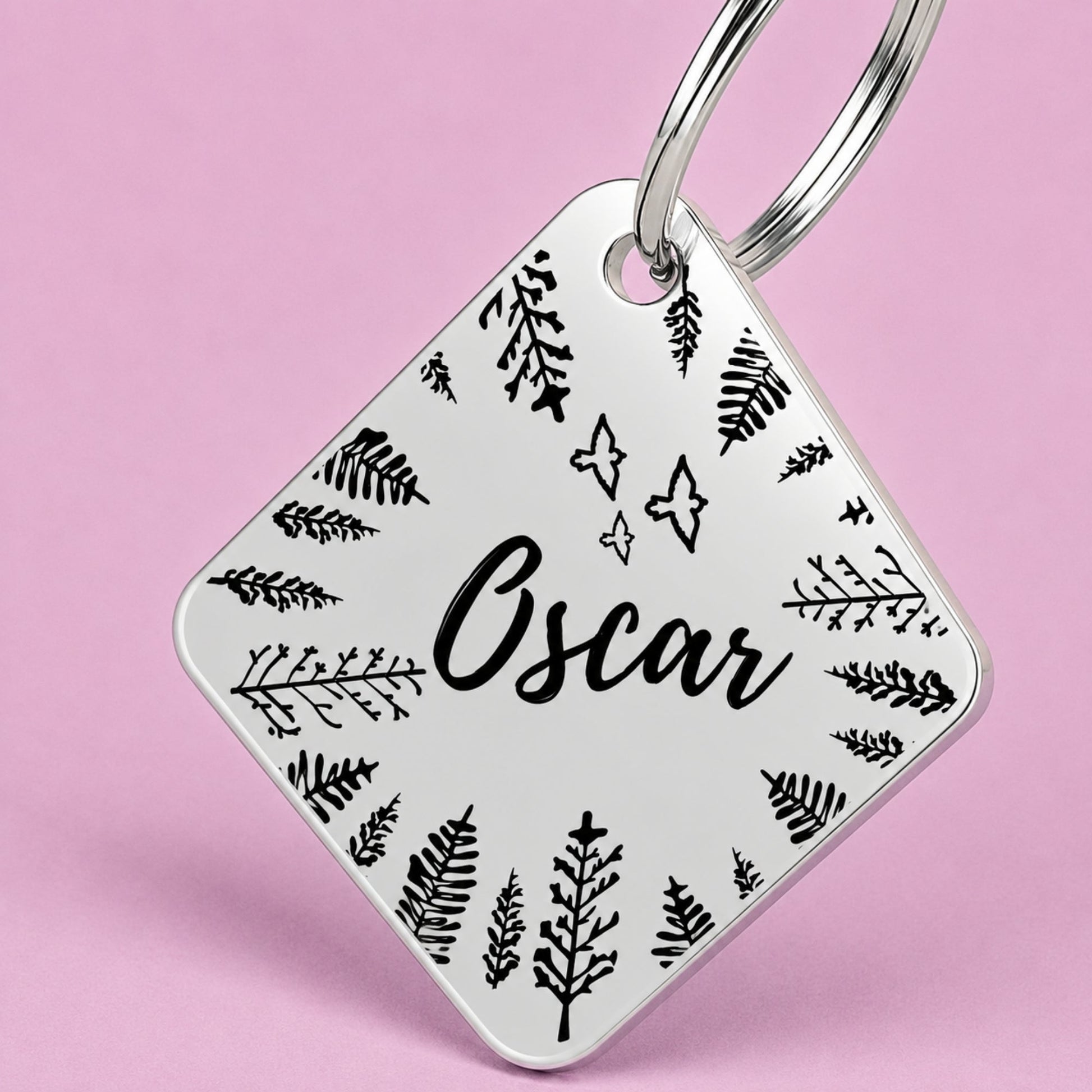 Fly High Engraved Dog Tag Diamond Silver