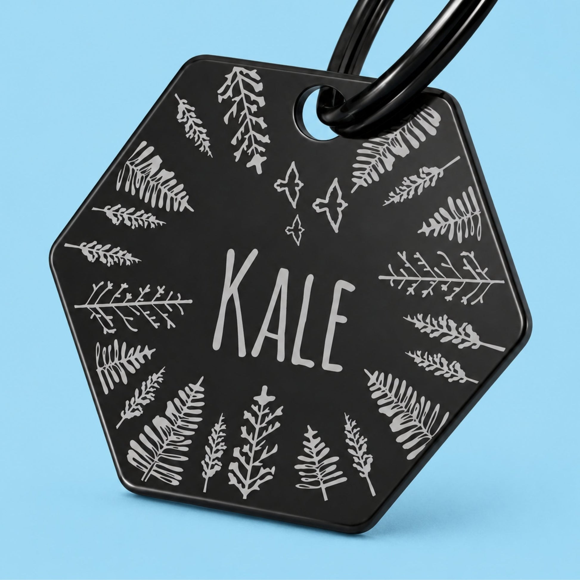 Fly High Engraved Dog Tag Hexagon Black