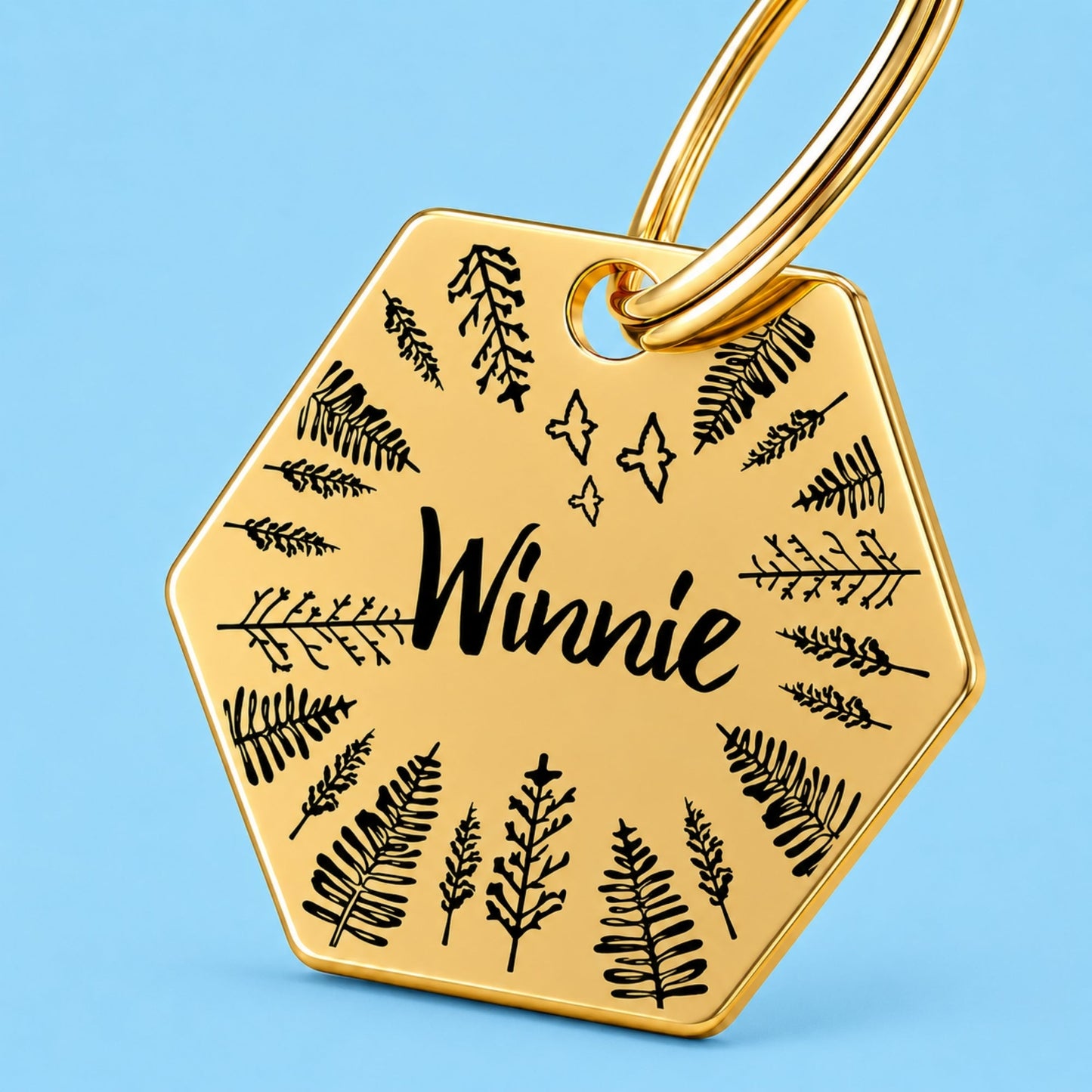 Fly High Engraved Dog Tag Hexagon Gold