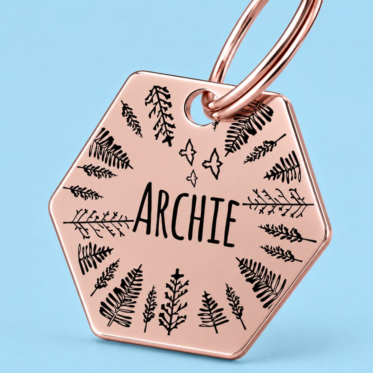 Fly High Engraved Dog Tag Hexagon Rose