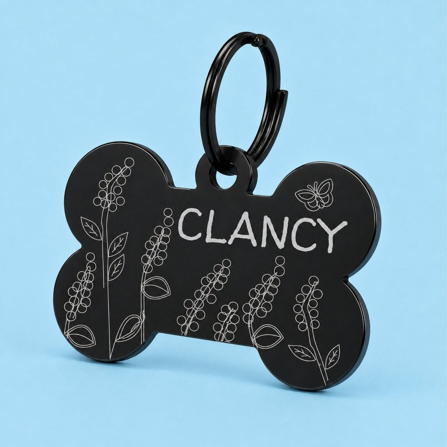 Lavender Engraved Dog Tag Bone Black