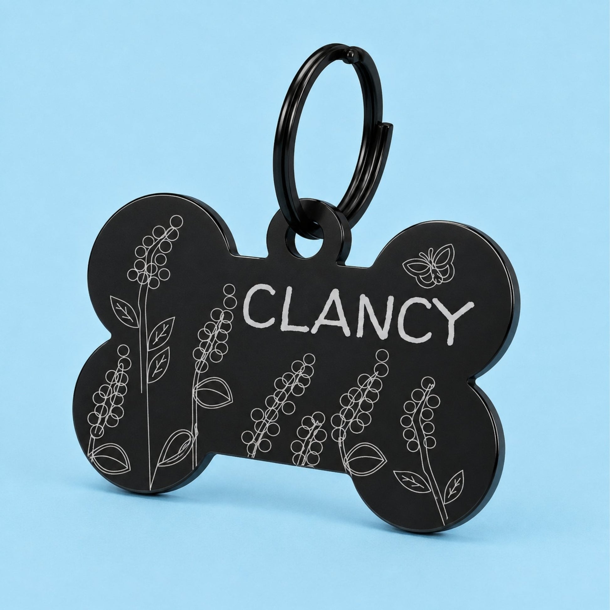 Lavender Engraved Dog Tag Bone Black