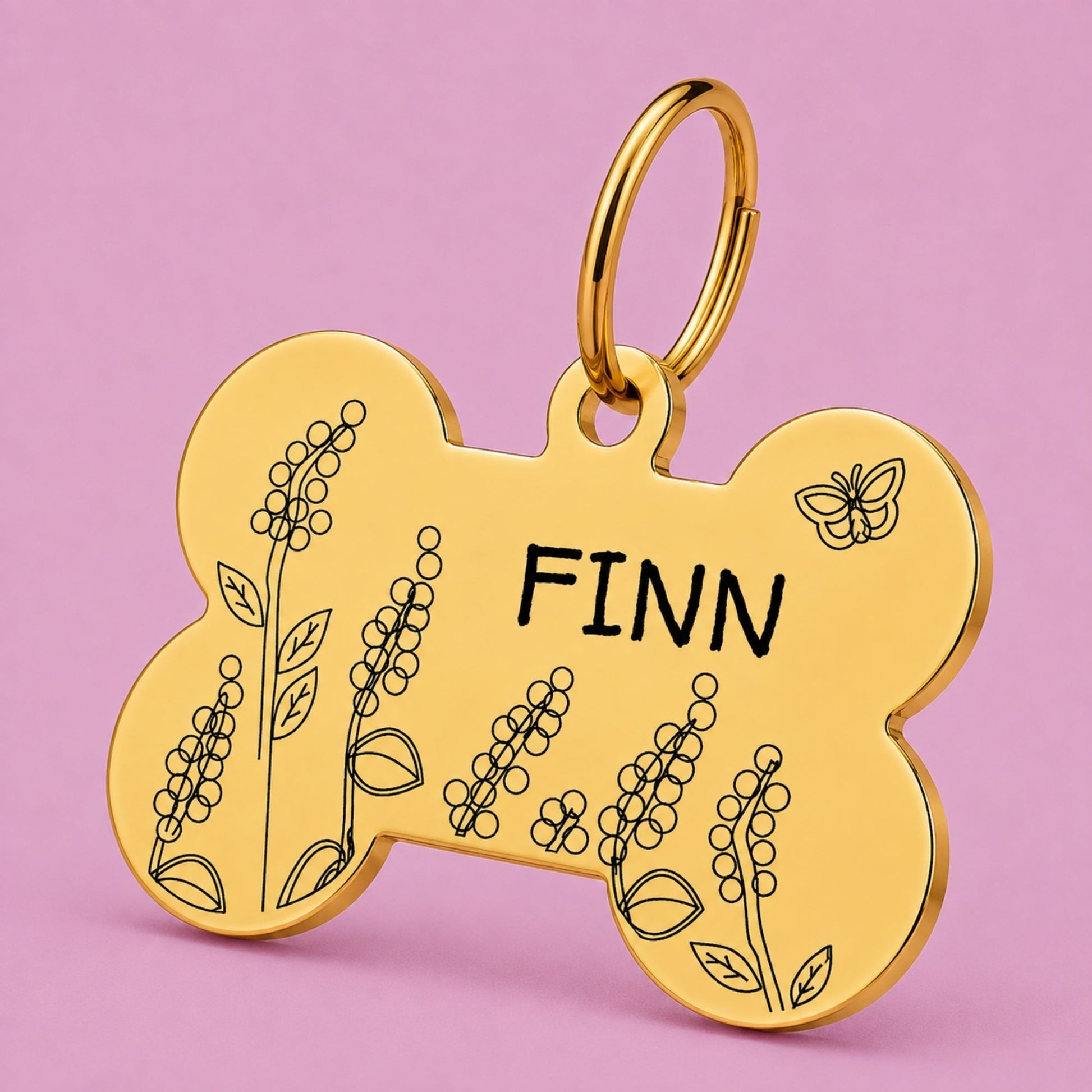 Lavender Engraved Dog Tag Bone Gold
