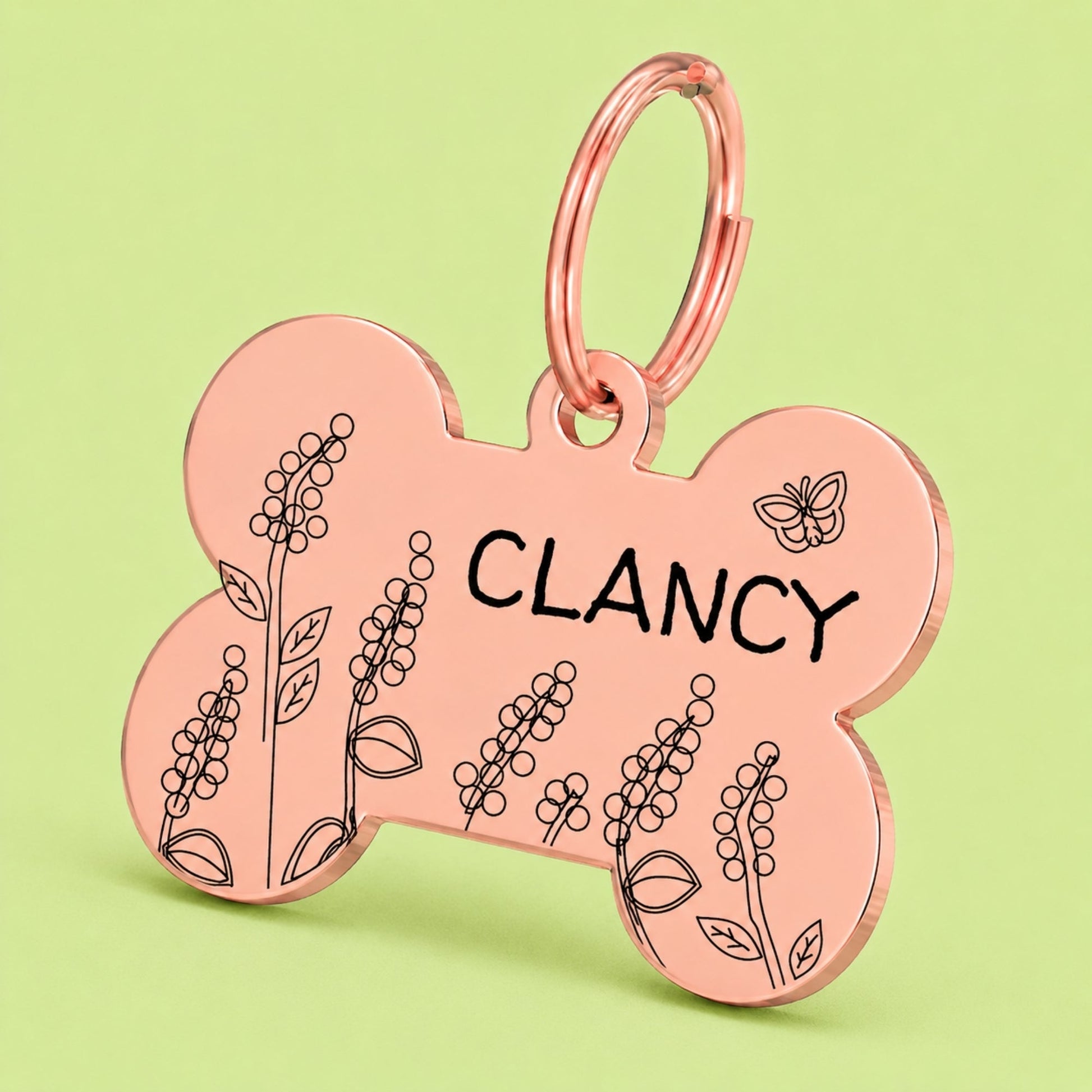 Lavender Engraved Dog Tag Bone Rose