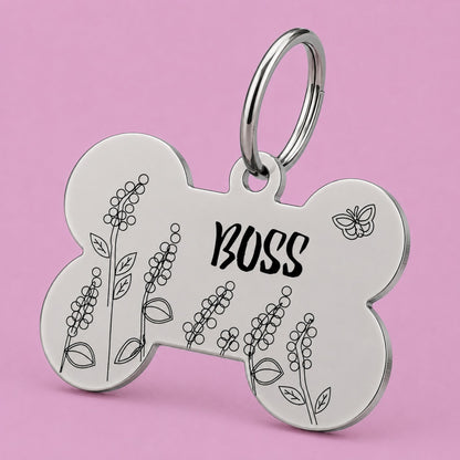 Lavender Engraved Dog Tag Bone Silver