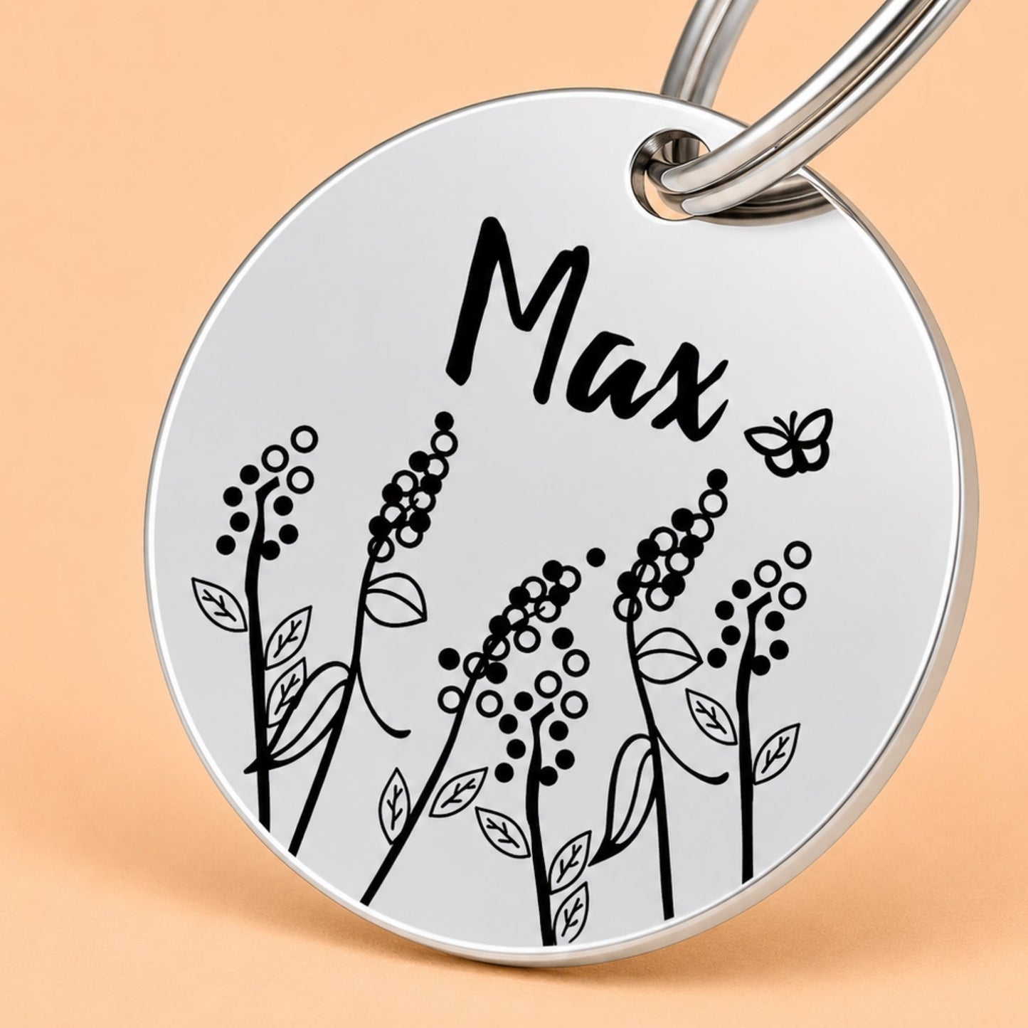 Lavender Engraved Dog Tag Circle Silver
