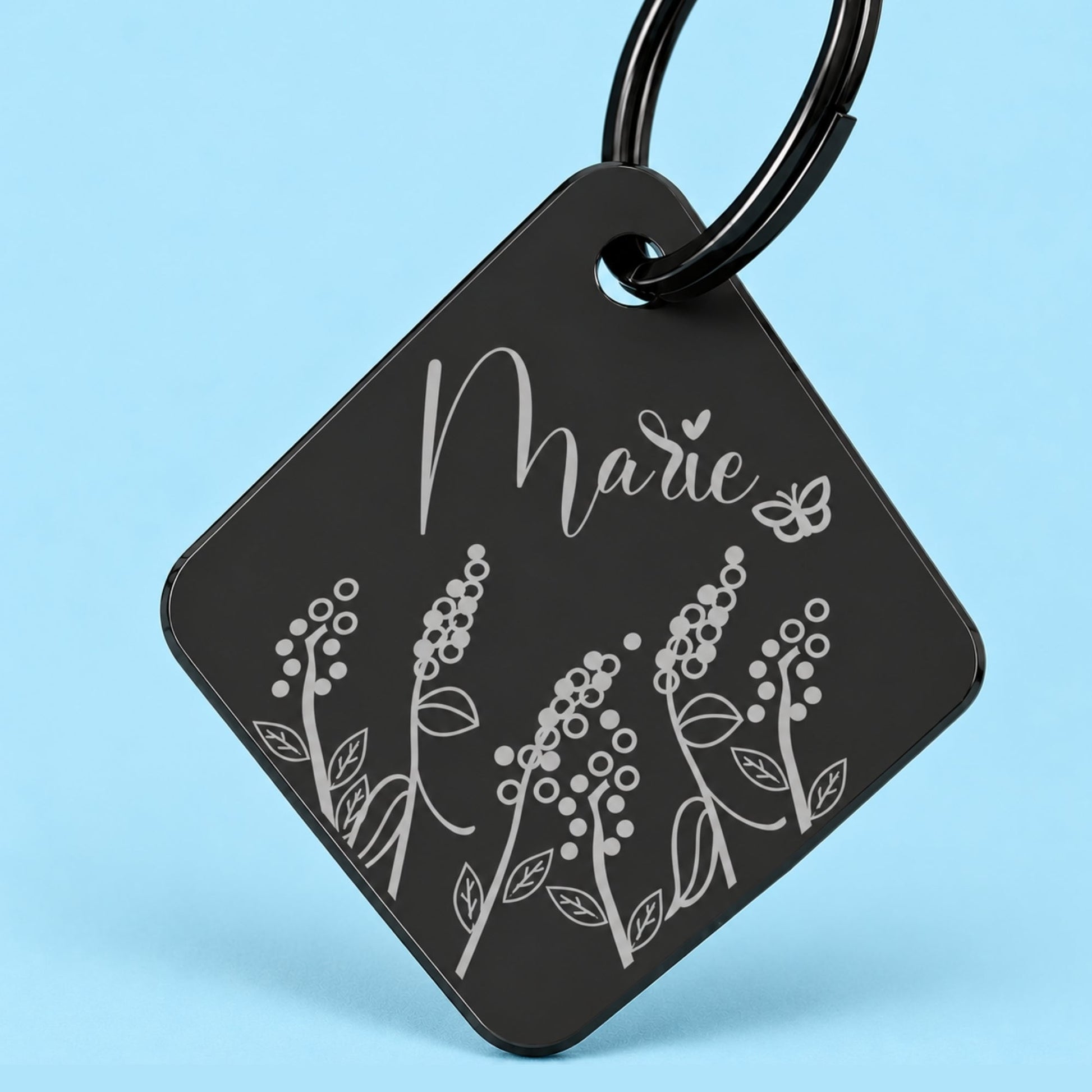 Lavender Engraved Dog Tag Diamond Black