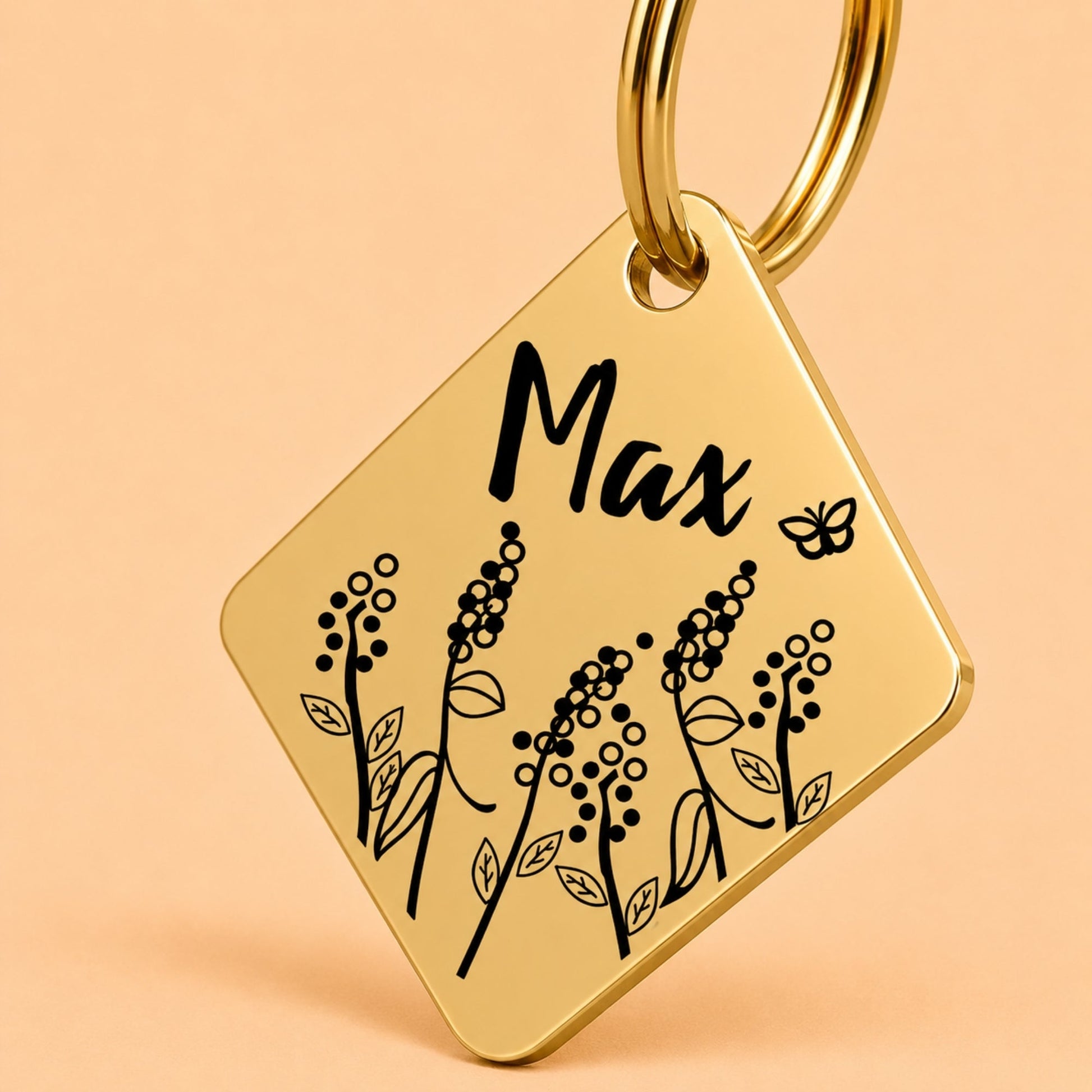 Lavender Engraved Dog Tag Diamond Gold