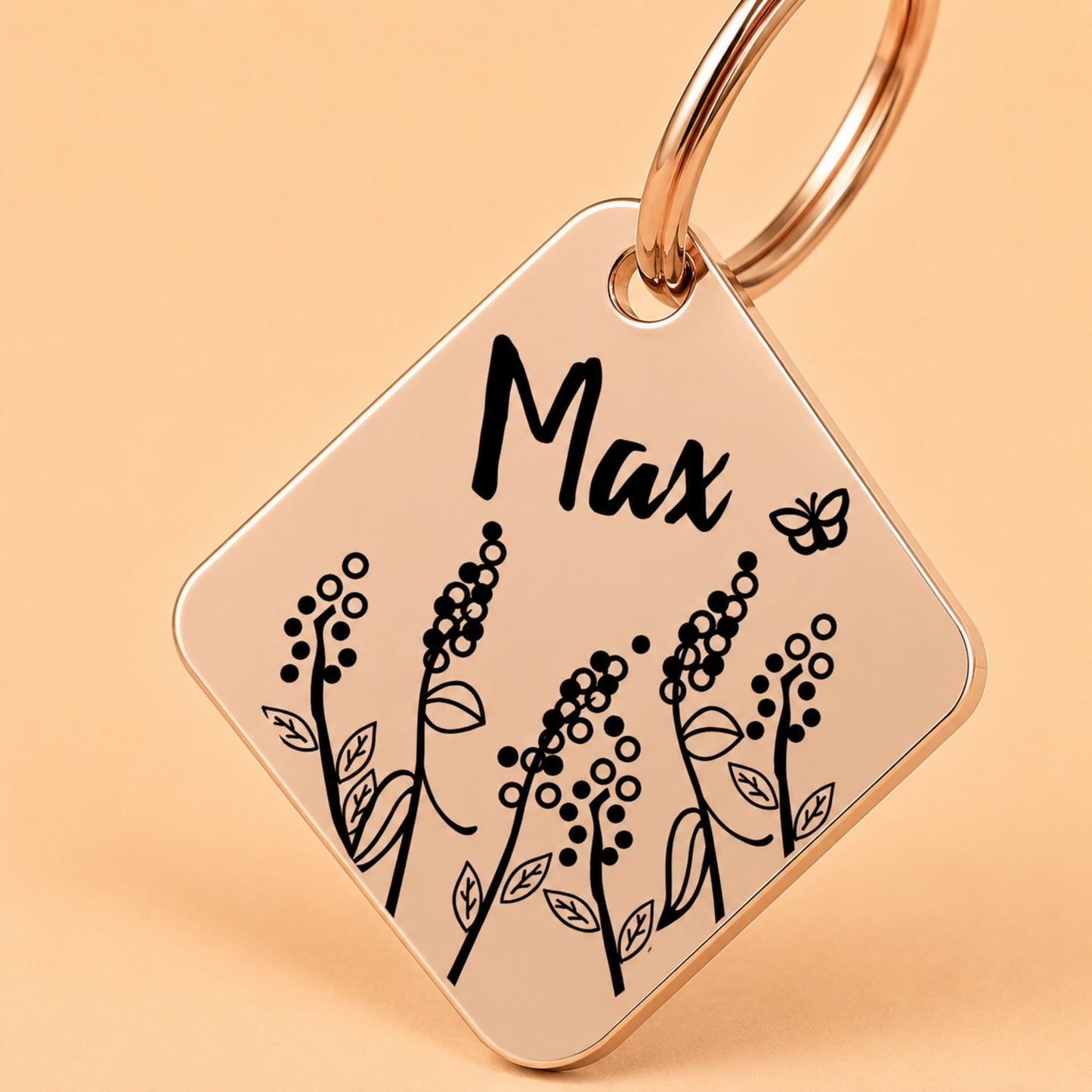 Lavender Engraved Dog Tag Diamond Rose