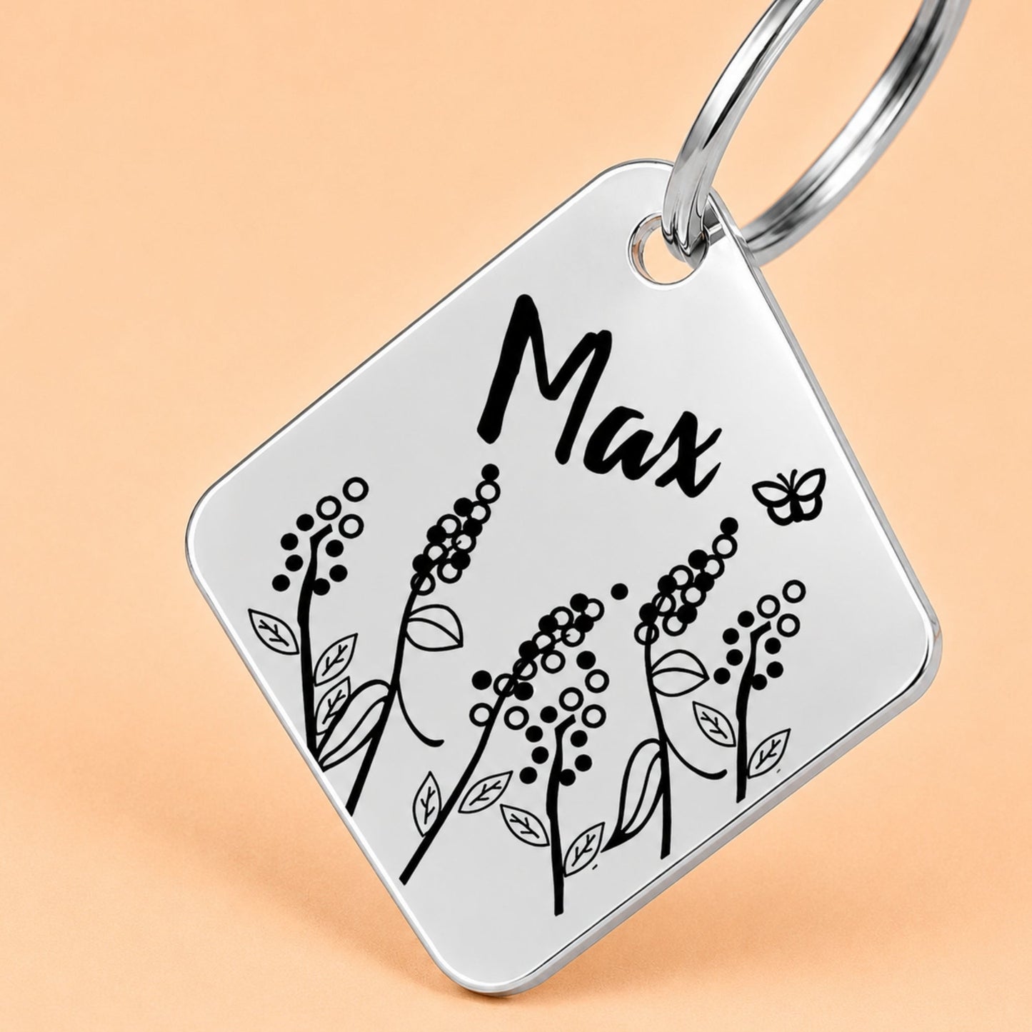 Lavender Engraved Dog Tag Diamond Silver