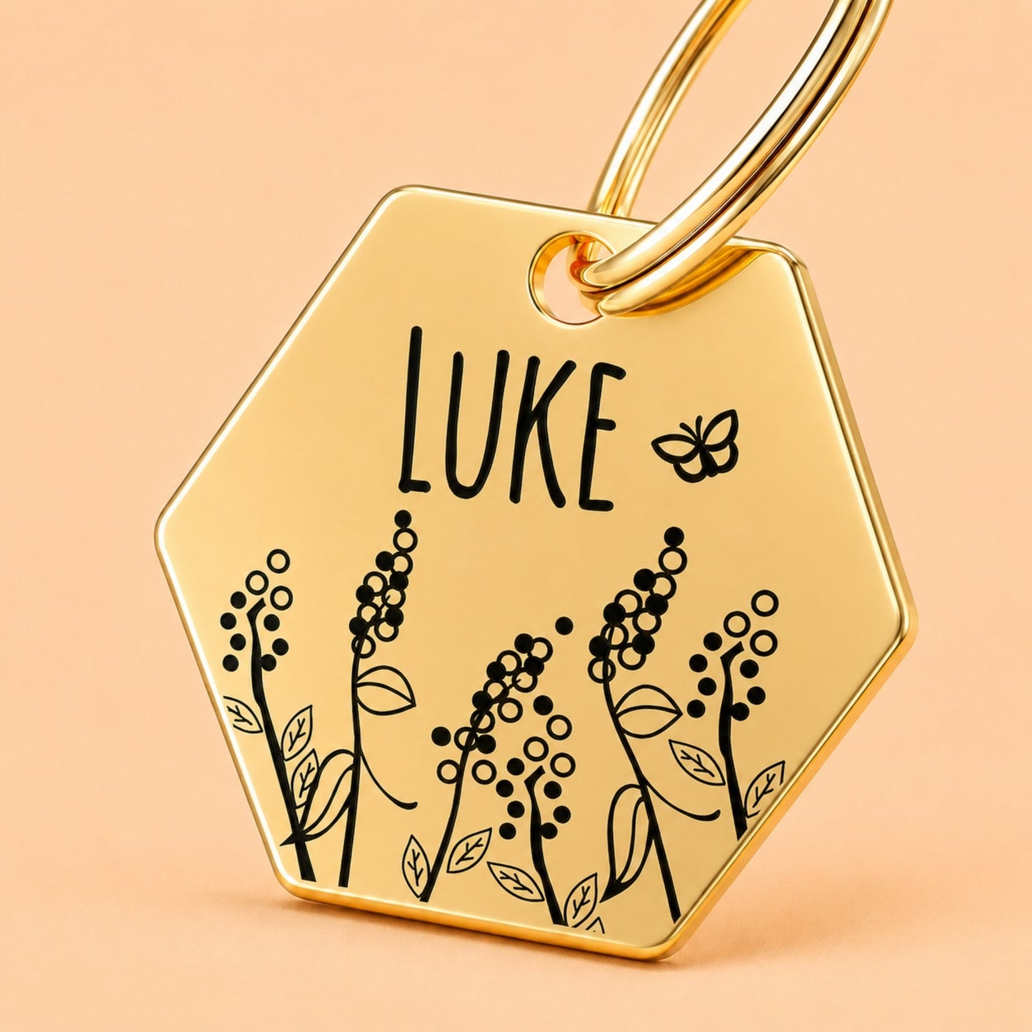 Lavender Engraved Dog Tag Hexagon Gold