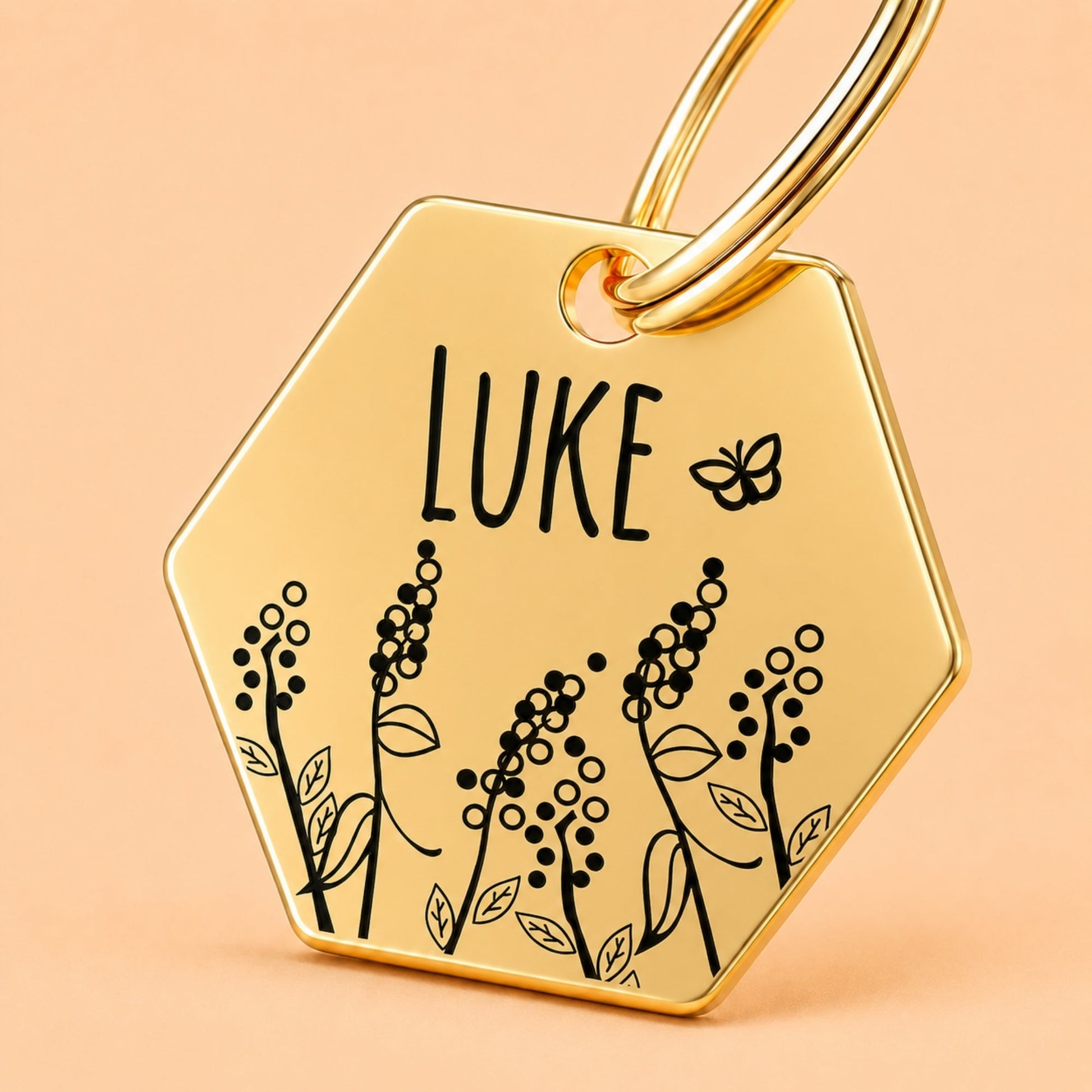 Lavender Engraved Dog Tag Hexagon Gold