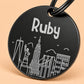 New York Engraved Dog Tag Circle Black